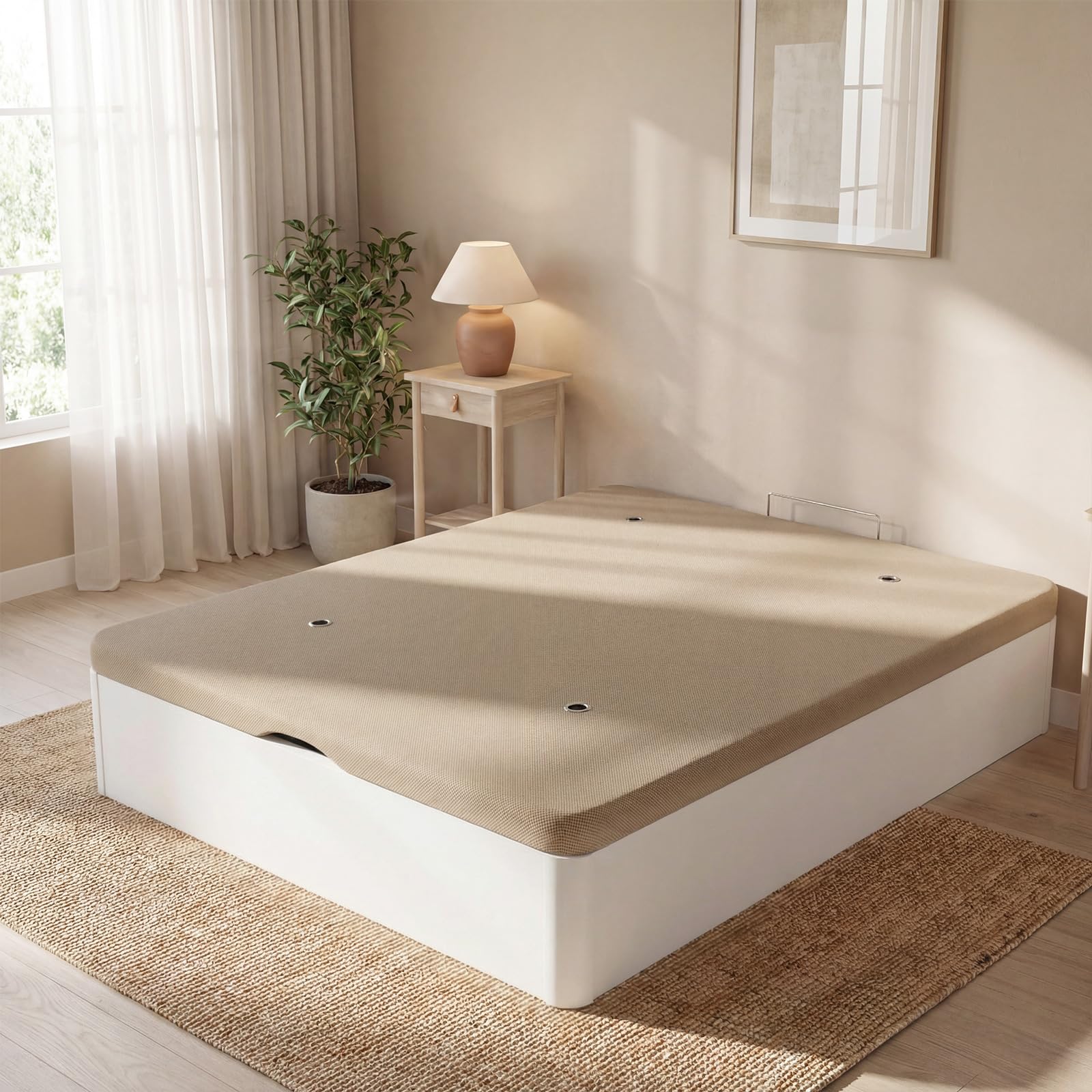 DUÉRMETE ONLINE - Canapé Abatible 135x190 cm Blanco, Gran Capacidad de Almacenaje, Estructura Súper Reforzada, Tapa 3D Transpirable, Incluye Subida a Domicilio