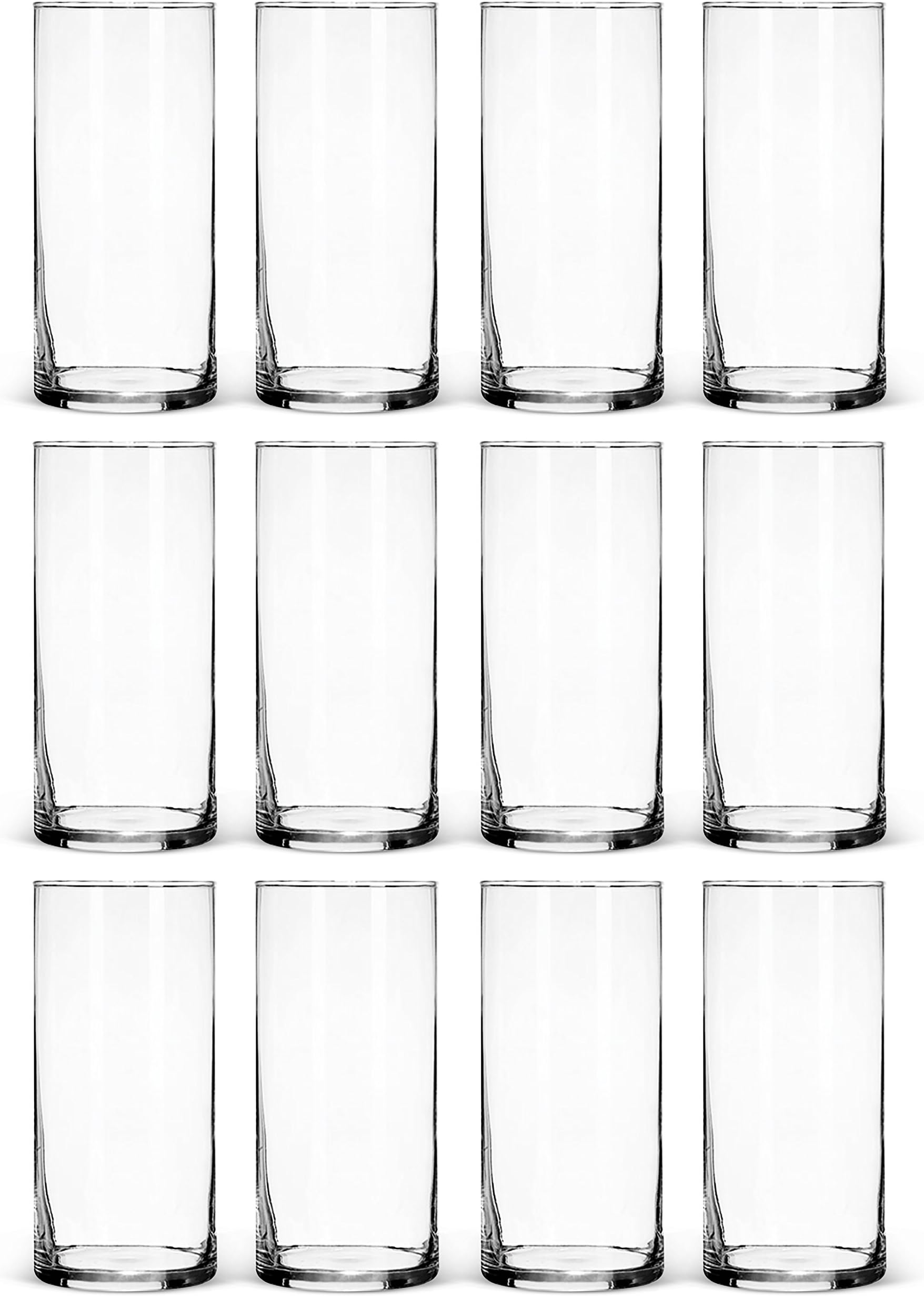 Treasures Untold Glass Cylinder Vases Bulk Set of 12 for Wedding Reception Centerpiece Sets and Formal Dinners (7.25 Inches Tall)