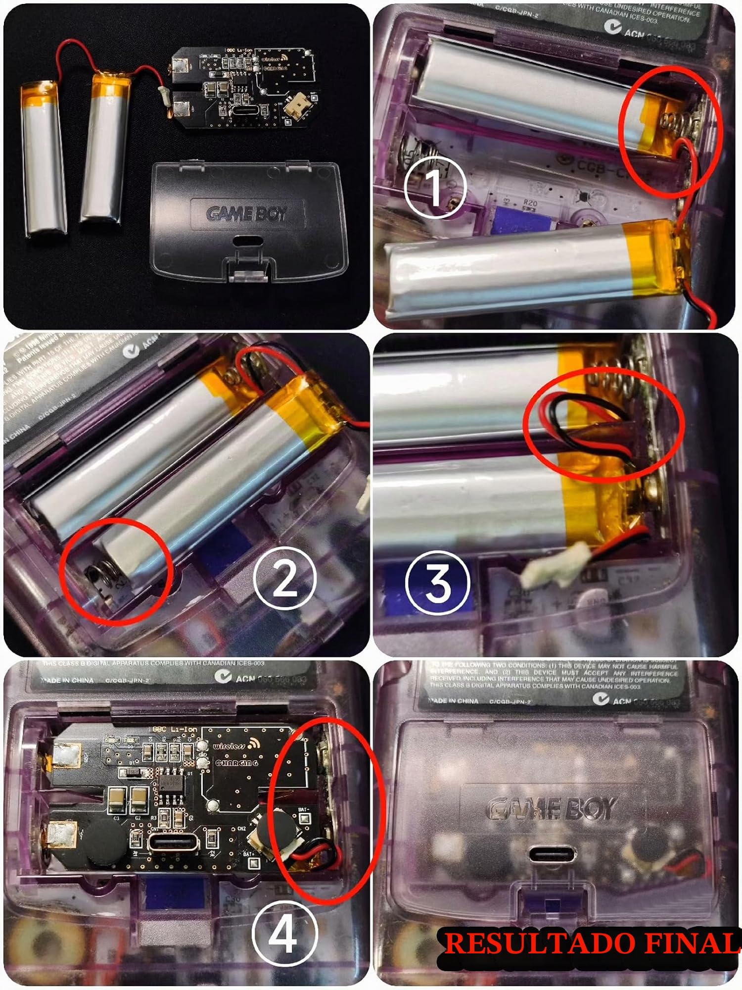 Nuevo kit de modificación GBC USB-C doble batería recargable, consola Gameboy Color, carga 1200 mAh, dos baterías Li-ion, módulo modificado