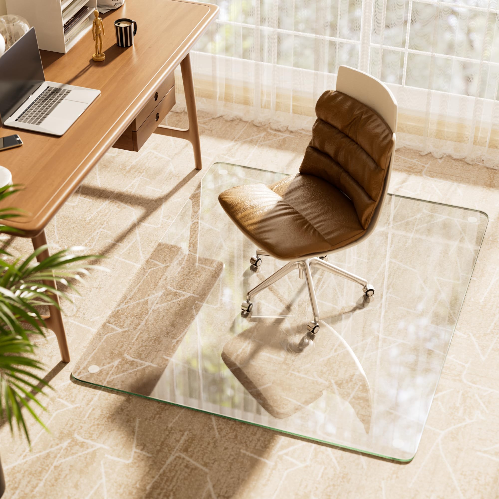 Tempered Glass Chair Mats, 116L x 90Bcm, Office Chair Mat for Carpet or Hard Floor Wood Tile Protection Carpet Protector Chair Mat for Home Office, Transparent