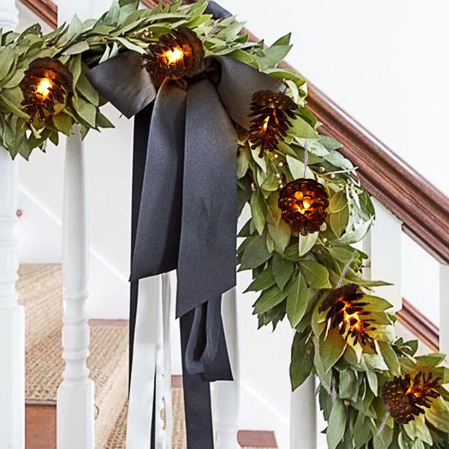 KPCB Tech Christmas Lights Realistic Pinecone 5.4m 50 LEDs with Warm Lights Batteries Operated