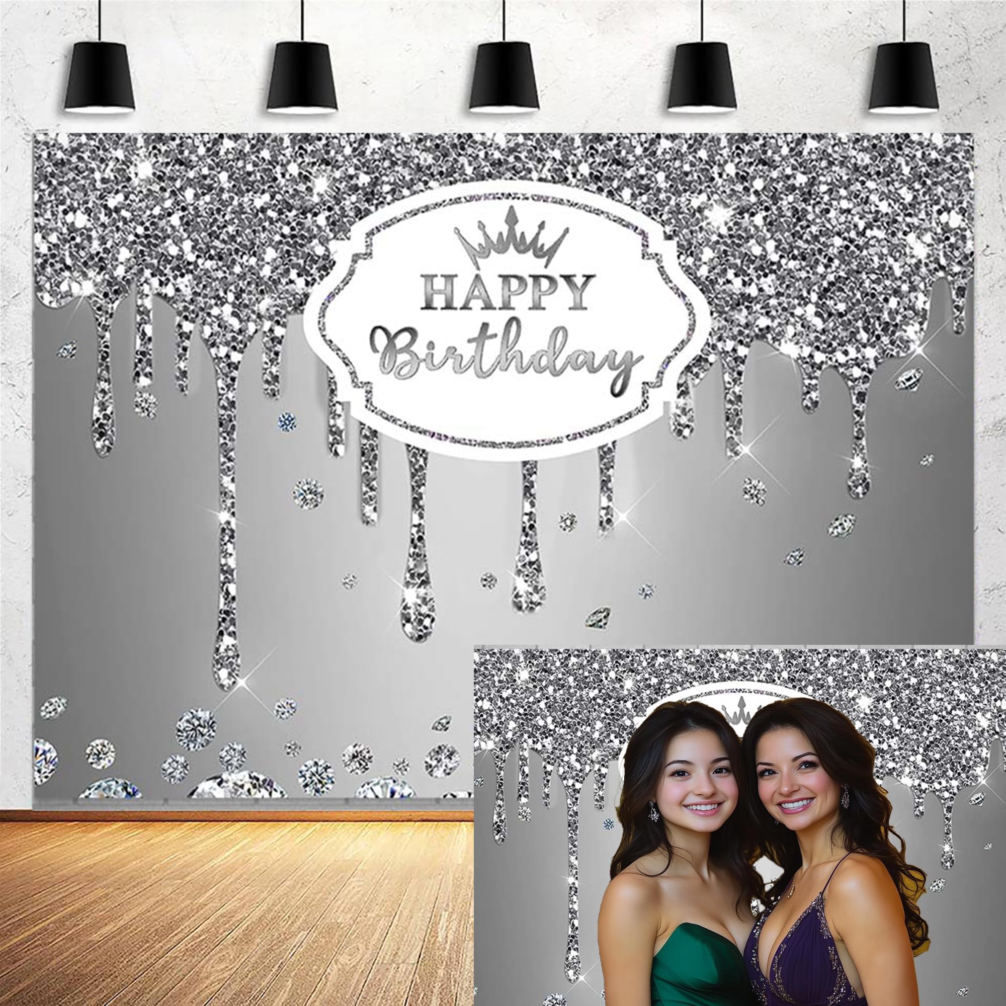 Custom Black Silver Backdrop Silver Glitter Diamond Wedding Decorations Photography Background Birthday Disco Dance Party Baby Shower Photo Booth Bac - View #2