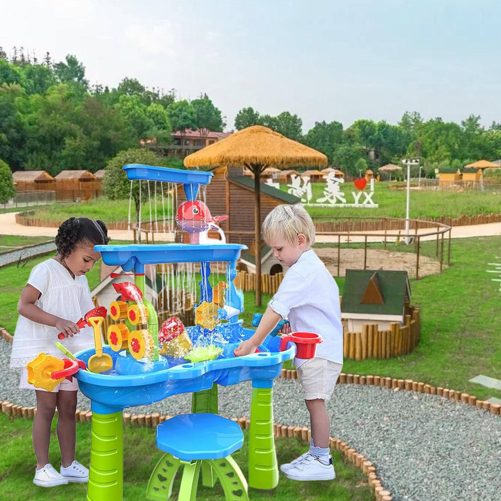 Fockety Wassertisch für Kleinkinder, 3-stufiger Wassertisch, für ab 18 Monaten
