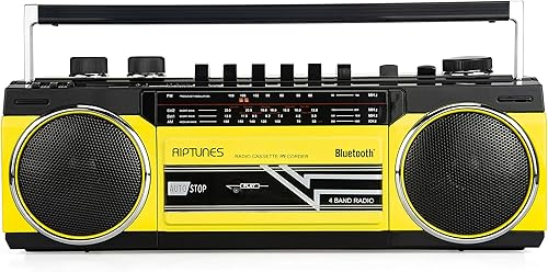 Miniatura 9 de Riptunes Cassette Boombox, Retro Blueooth Boombox, reproductor de casete y grabador, radio AMFMSW-1-SW2 Radio-4 bandas, USB, SD y entrada auxiliar,