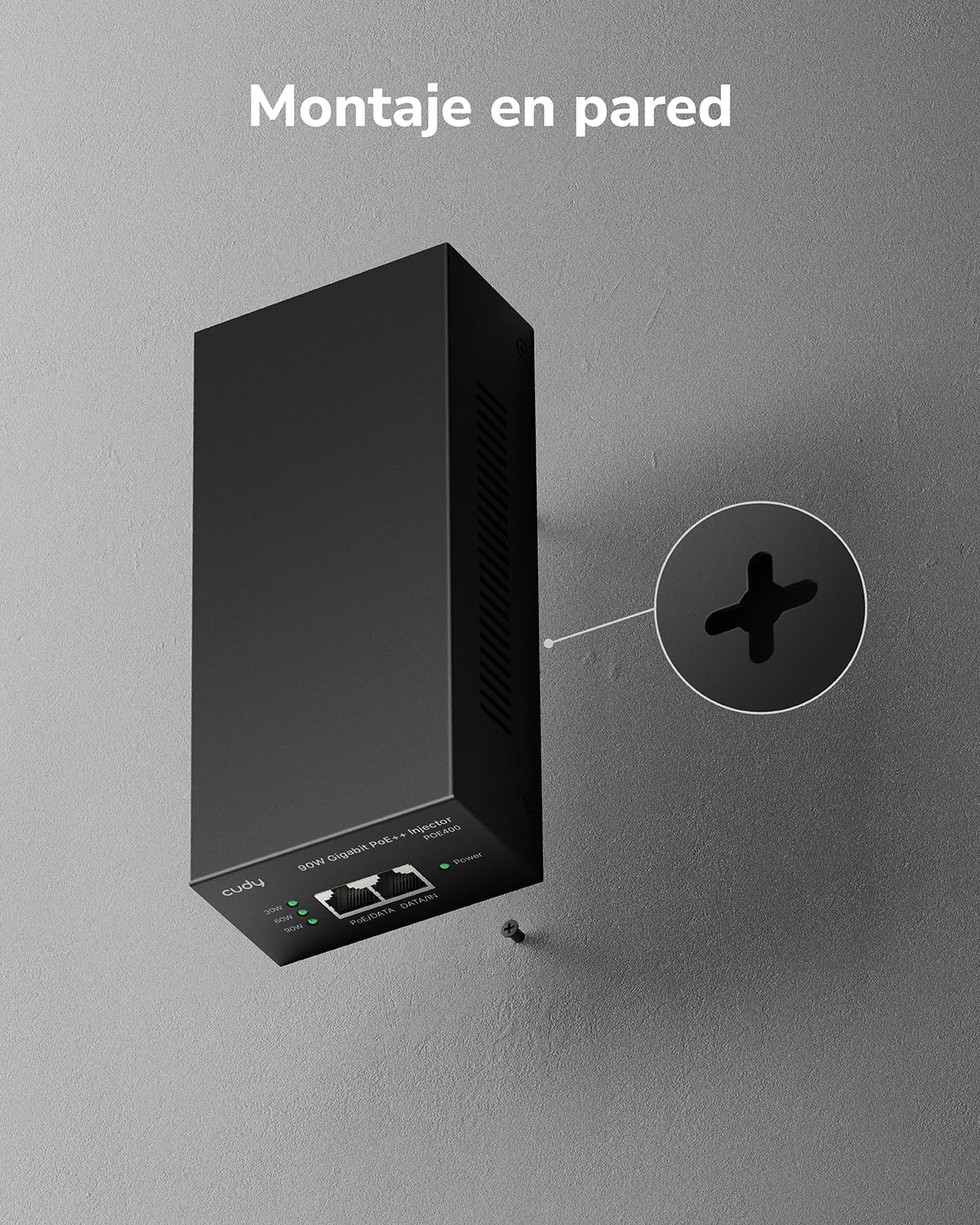 Cudy POE400 Adaptador Inyector PoE++ Ultra Gigabit 90W, Compatible Con IEEE 802.3bt/at/af, Rj45 1000Mbps, Plug & Play, Metal