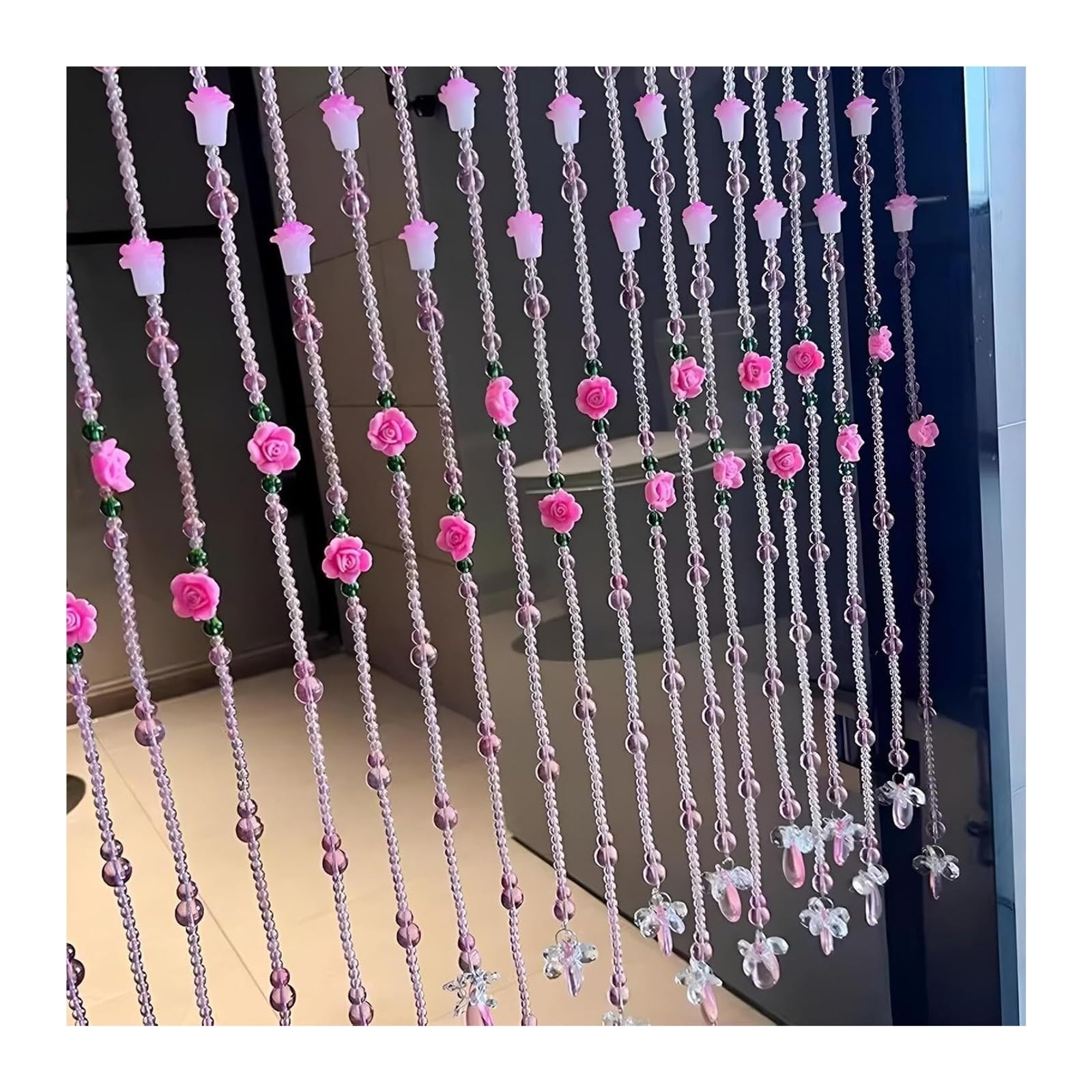 Écran porte rideau de perles cristal rose pour masquer sans assombrir