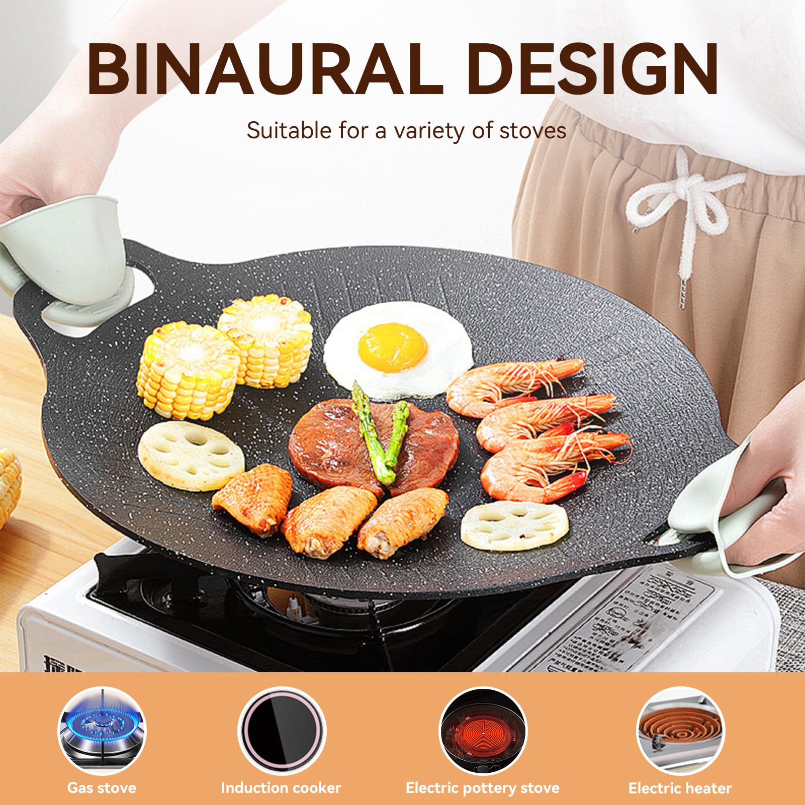 Cyrank Griglia Per Barbecue Coreana, Piastra Per Barbecue, Padella Per Griglia Antiaderente, Rotonda, 36 Cm Universale