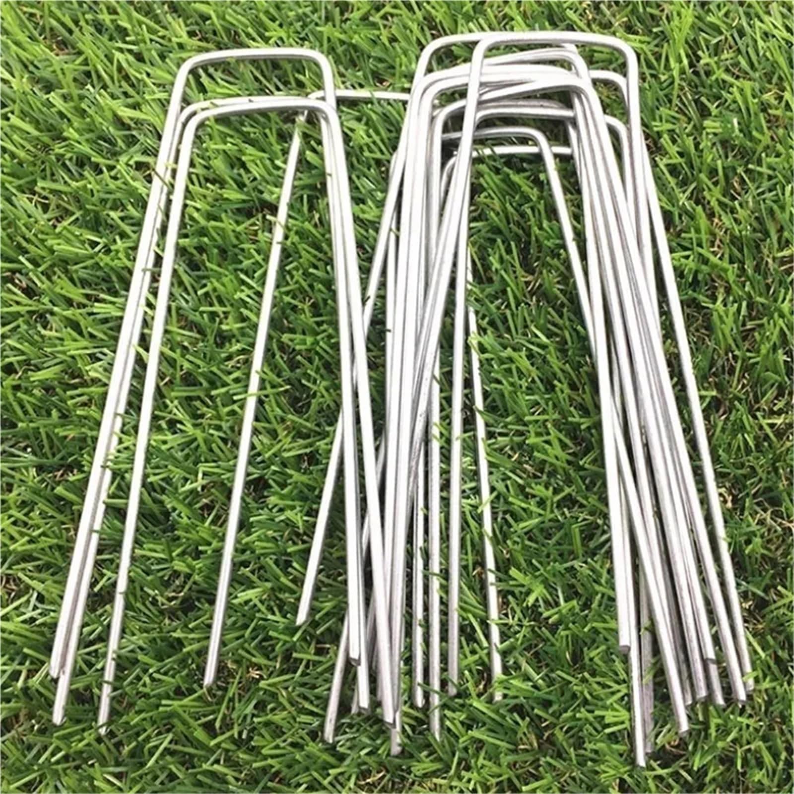 Picchetti Da Giardino Punti metallici da giardino zincati, tappeto erboso di tipo U for erba artificiale(2cmx20cm Silver,100pcs)