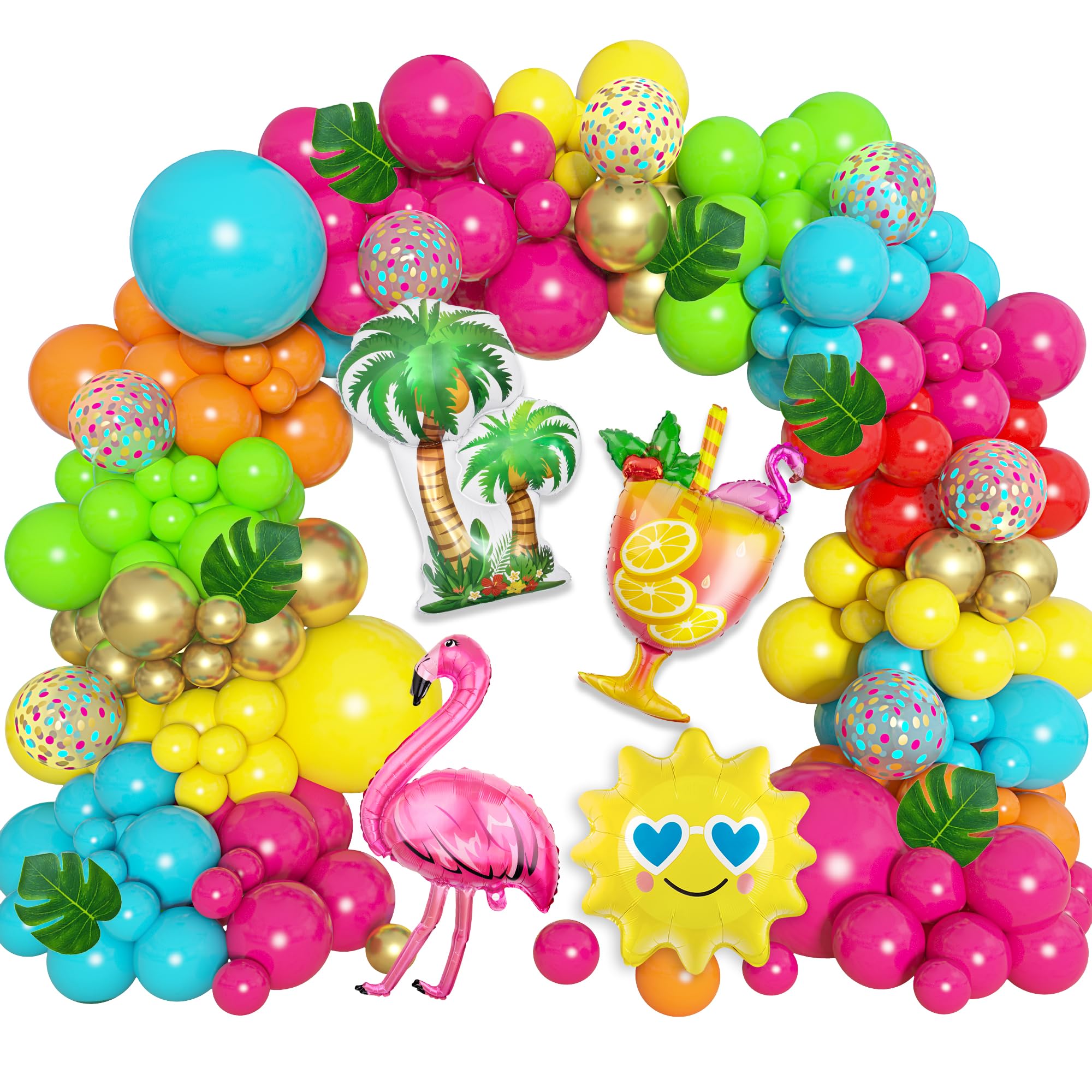 Photo 1 of 168Pcs Tropical Balloons Arch Garland Kit, Luau Flamingo Summer Beach Party Decorations Hot Pink Green Orange Blue Balloons Palm Leaves for Hawaiian Aloha Pool Baby Shower Wedding Birthday Supplies