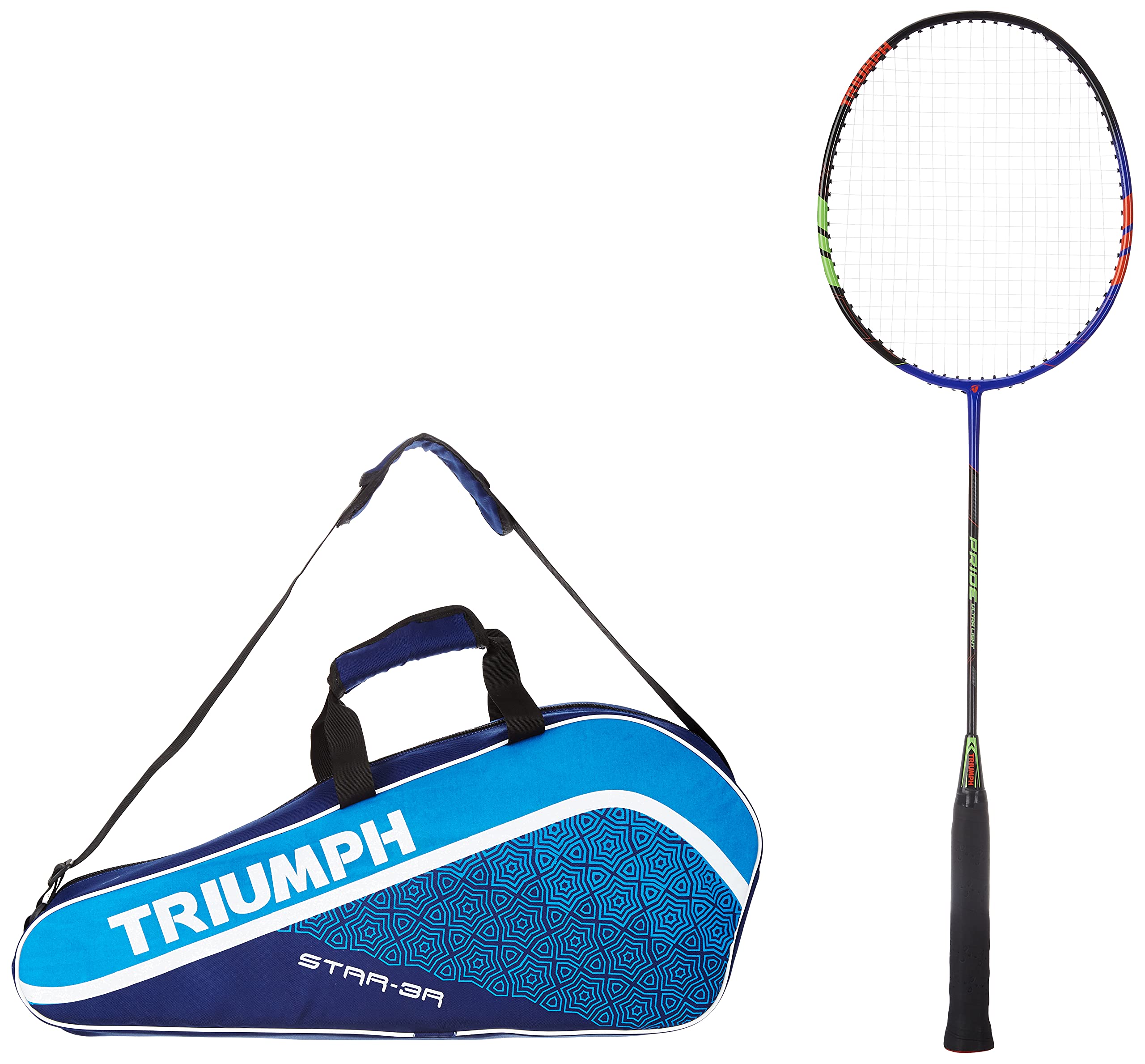 Triumph Pride Graphite Hotmelt Light Weight Strung Badminton Racket with Star-3R Single Compartment Badminton Bag Blue-picture-26