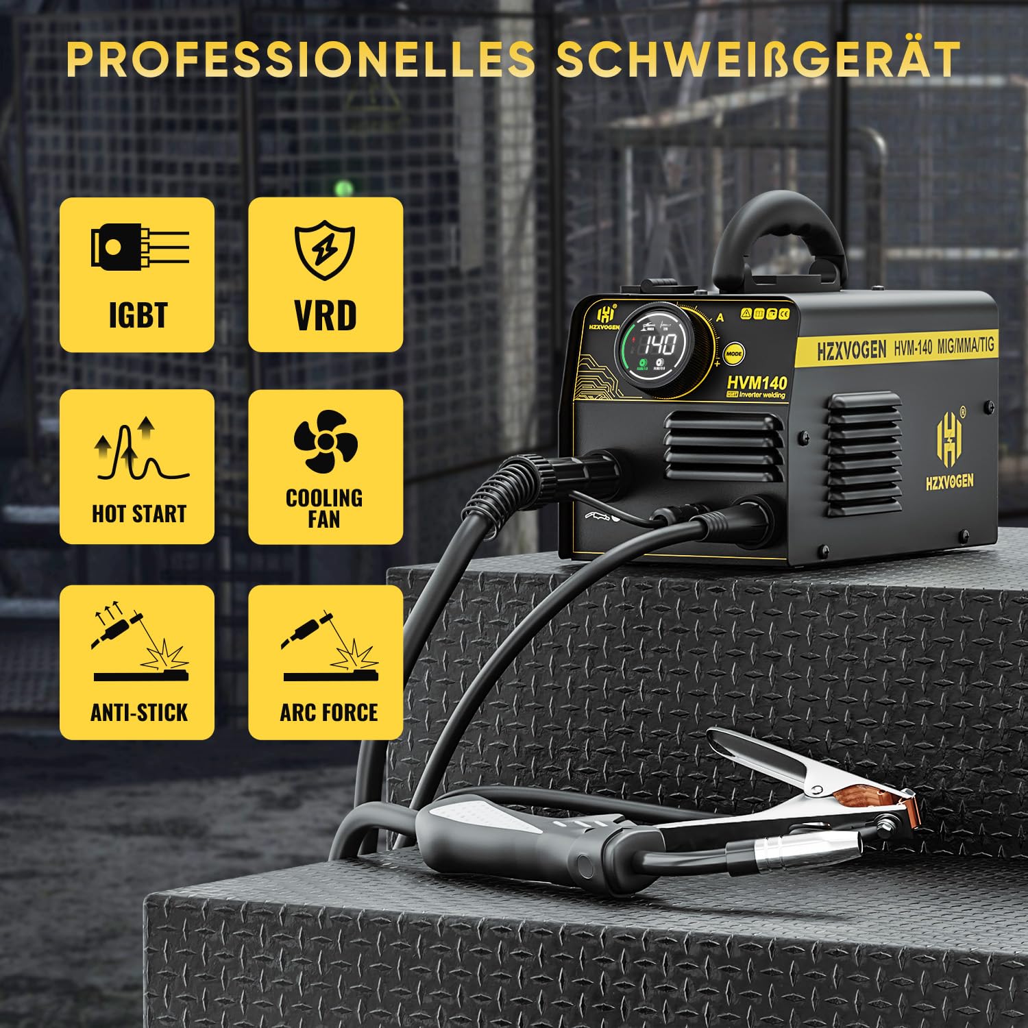 H HZXVOGEN Saldatrice A Filo No Gas 140A 230V 3 in 1 Inverter Filo Animato MIG/MMA/Lift TIG Mini Multiprocesso Portatile Elettrodo Saldatrice HVM140