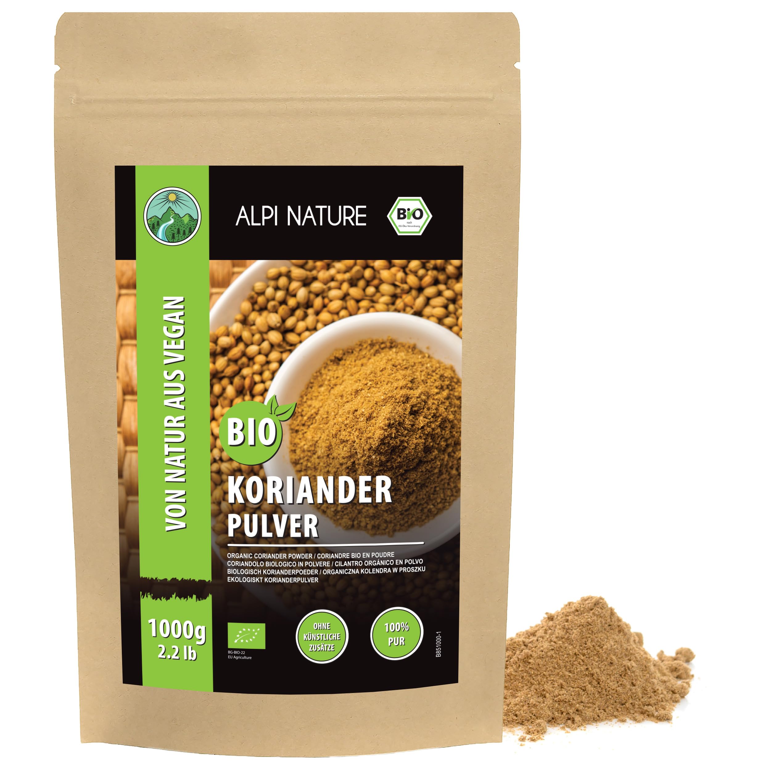 Alpi Nature Coriandre en Poudre BIO 1kg, Poudre de Graines de Coriandre Moulue pour la Cuisine