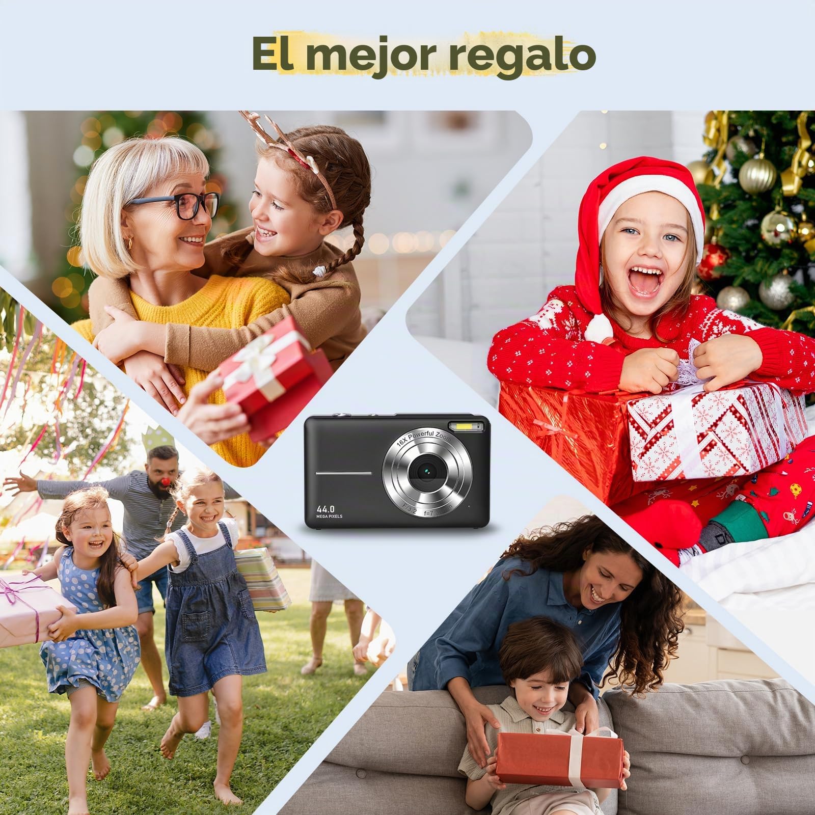 Cámara digital 1080P 44MP con tarjeta FHD de 32G - Cámara con zoom digital 16X - Cámara digital portátil con batería - Cámara sencilla para niños, estudiantes