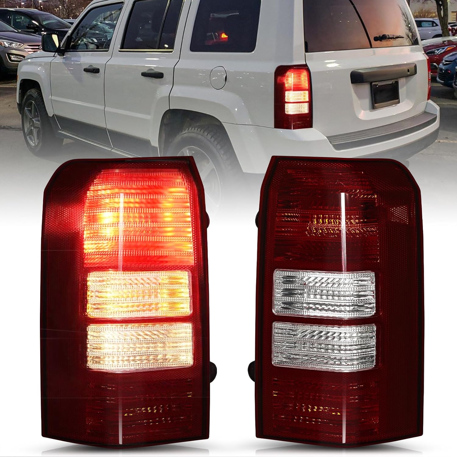 For 2008-2017 Jeep Patriot Brake Taillight RED Smoked Rear Rear Outer Taillight Taillamp Replacement Driver & Passenger Side