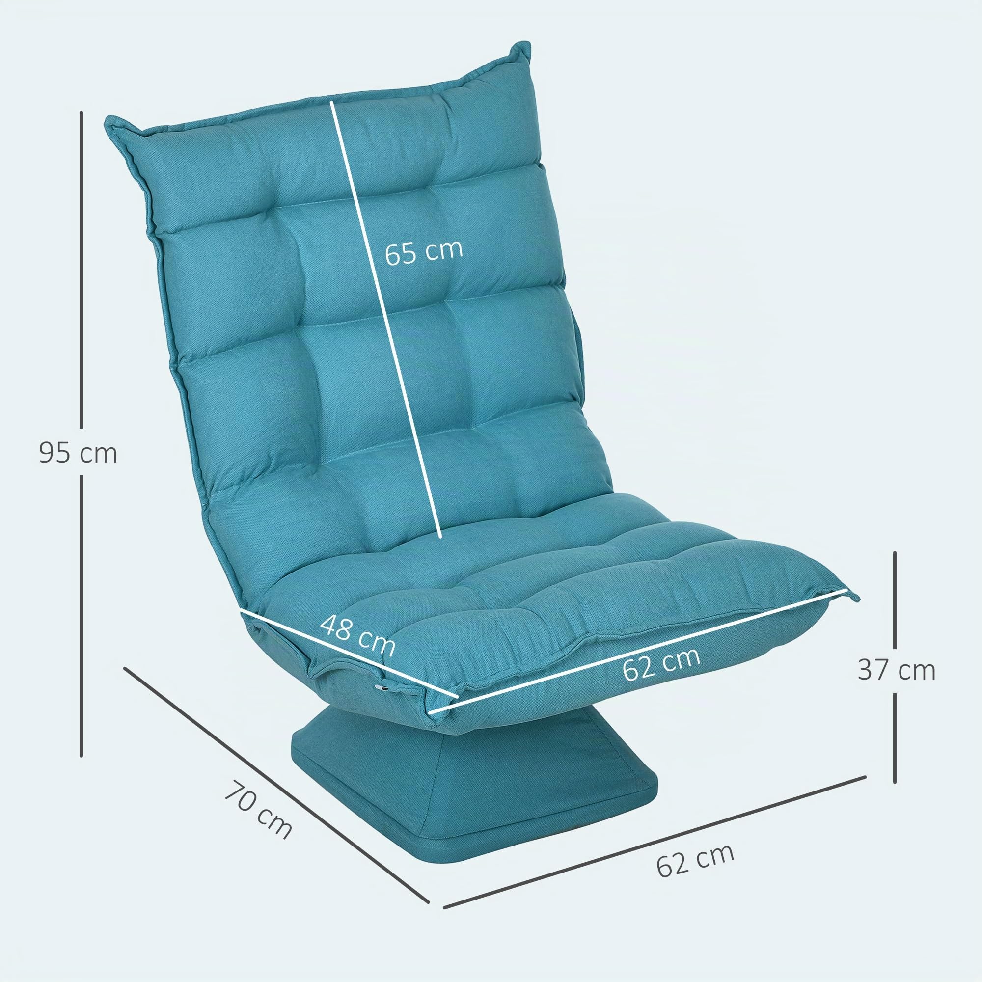 HOMCOM Poltrona da Terra Schienale Regolabile in 5 Posizioni Blu | Girevole 360°, Poltrona Relax, Seduta Ampia Imbottita Spessa, Microfibra Effetto Velluto, per Soggiorno Lettura, 62x70x95cm