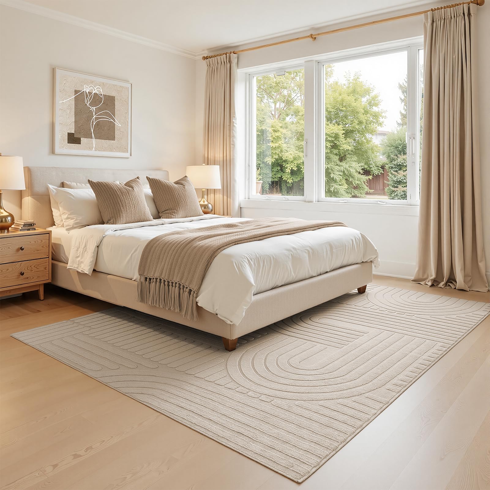Topfinel Tapis Salon Taupe 160x230 cm, Lavable, Velours Court Moderne, Effet Vague 3D, Doux, Moelleux, Antidérapant, Aspect Fourrure, pour Chambre, Salle à Manger, Enfant, Bureau