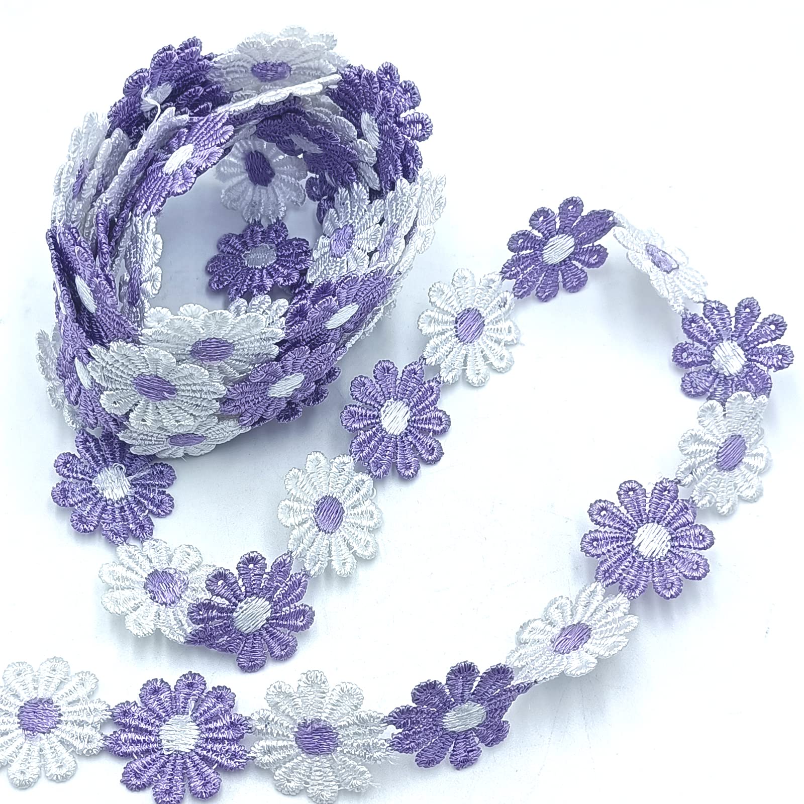 3 Yards Colorful Daisy Flower Lace Sun Flower Ribbon Wedding Embroidered Decorating Lace, for DIY Craft Handmade Make Sewing Supplies (Purple)