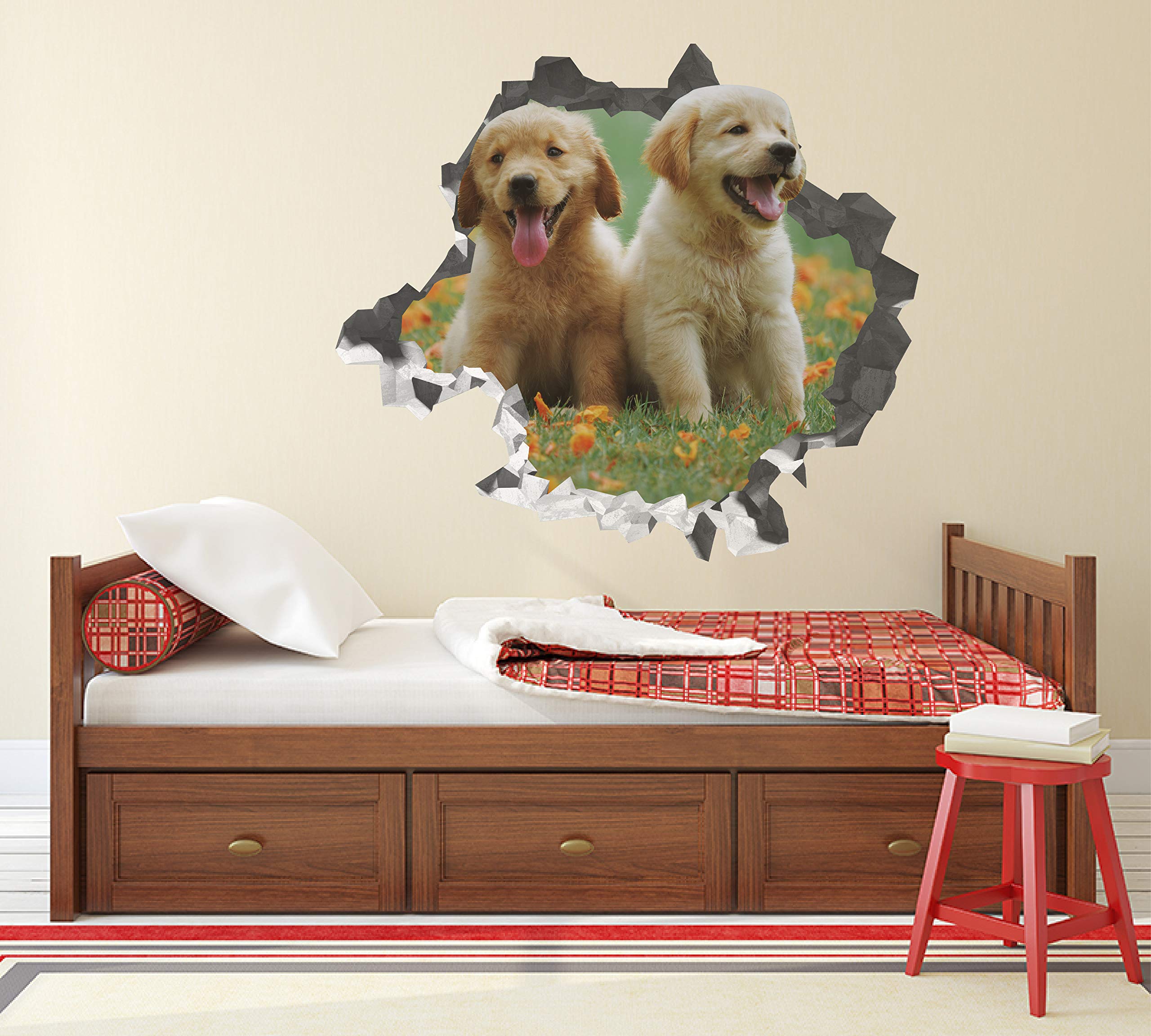 Cachorros Golden Pegatina - Calcomania Animales - Decoración de Cuartos Niños - Sticker de Cachorro - Decoración Infantil - JS362 (Grande: 102 cm x 91 cm)