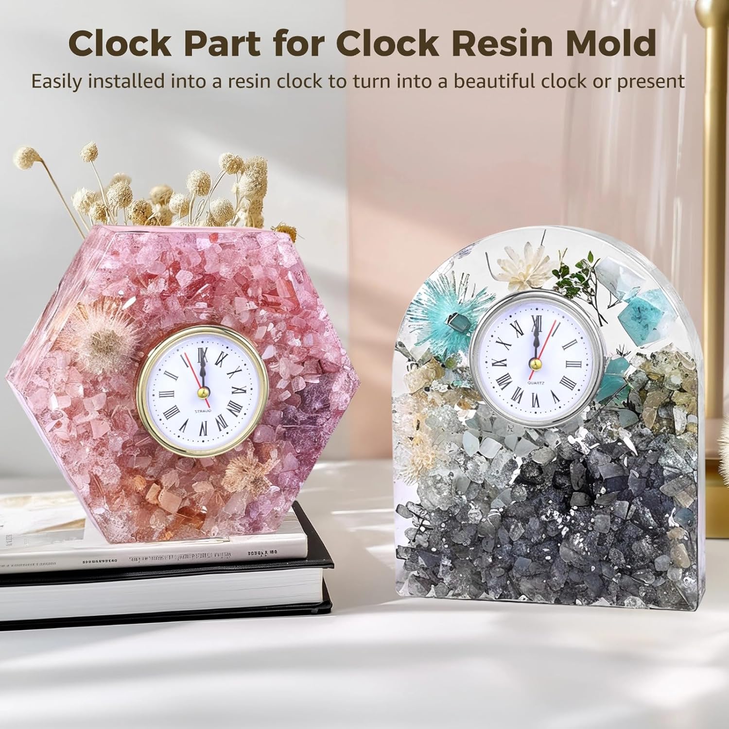 12 Pcs Quartz Clock for Resin Molds, Battery Powered Roman Numerals Clock Pieces, Silver Golden Decor Table Clock for Epoxy Resin Casting, DIY Present