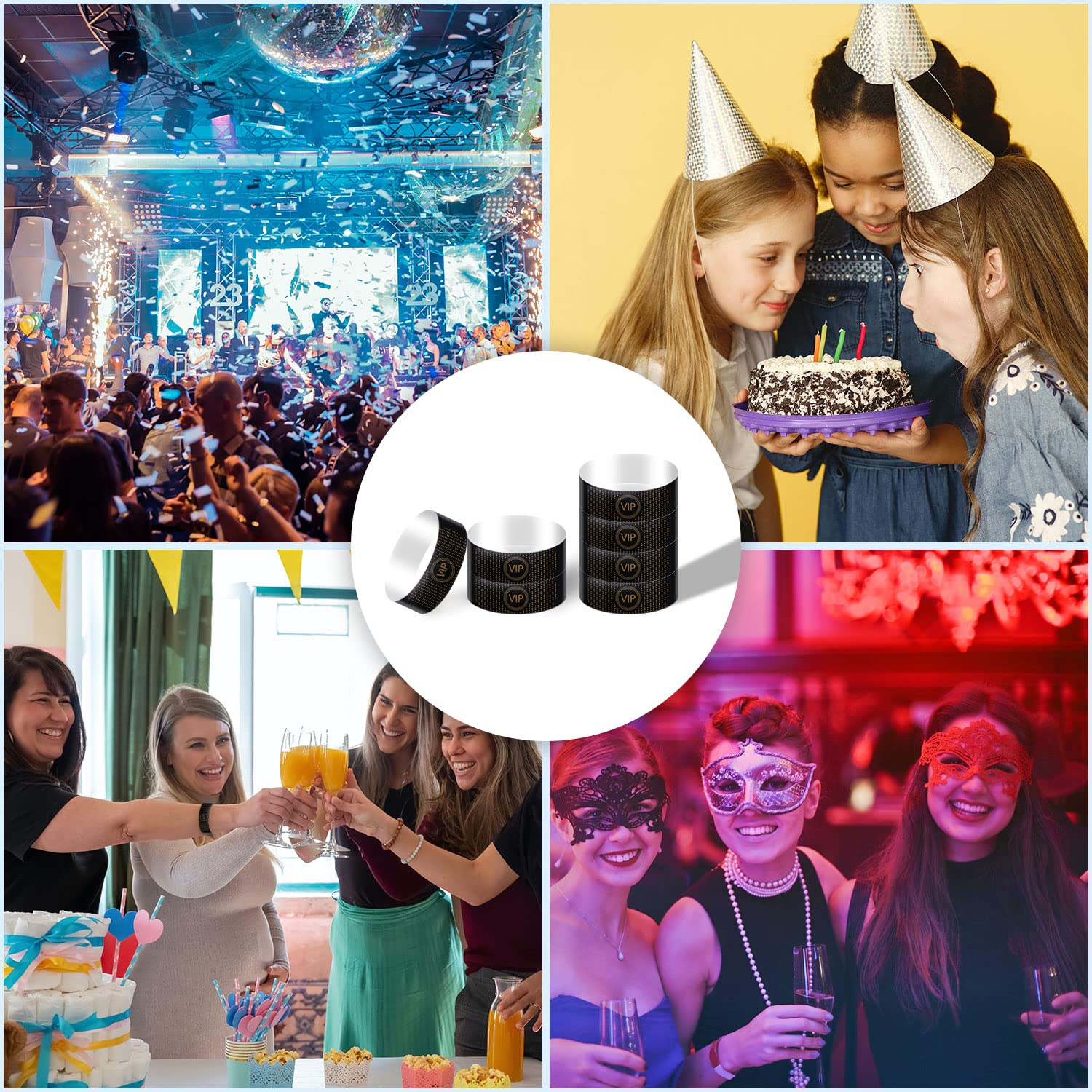 KINBOM 300 Pezzi Braccialetti Eventi, Braccialetti di Carta Impermeabili per Eventi Nero VIP Braccialetti per Feste da Polso braccialetti d'Ingress per Feste Festival Concerti e Fiere