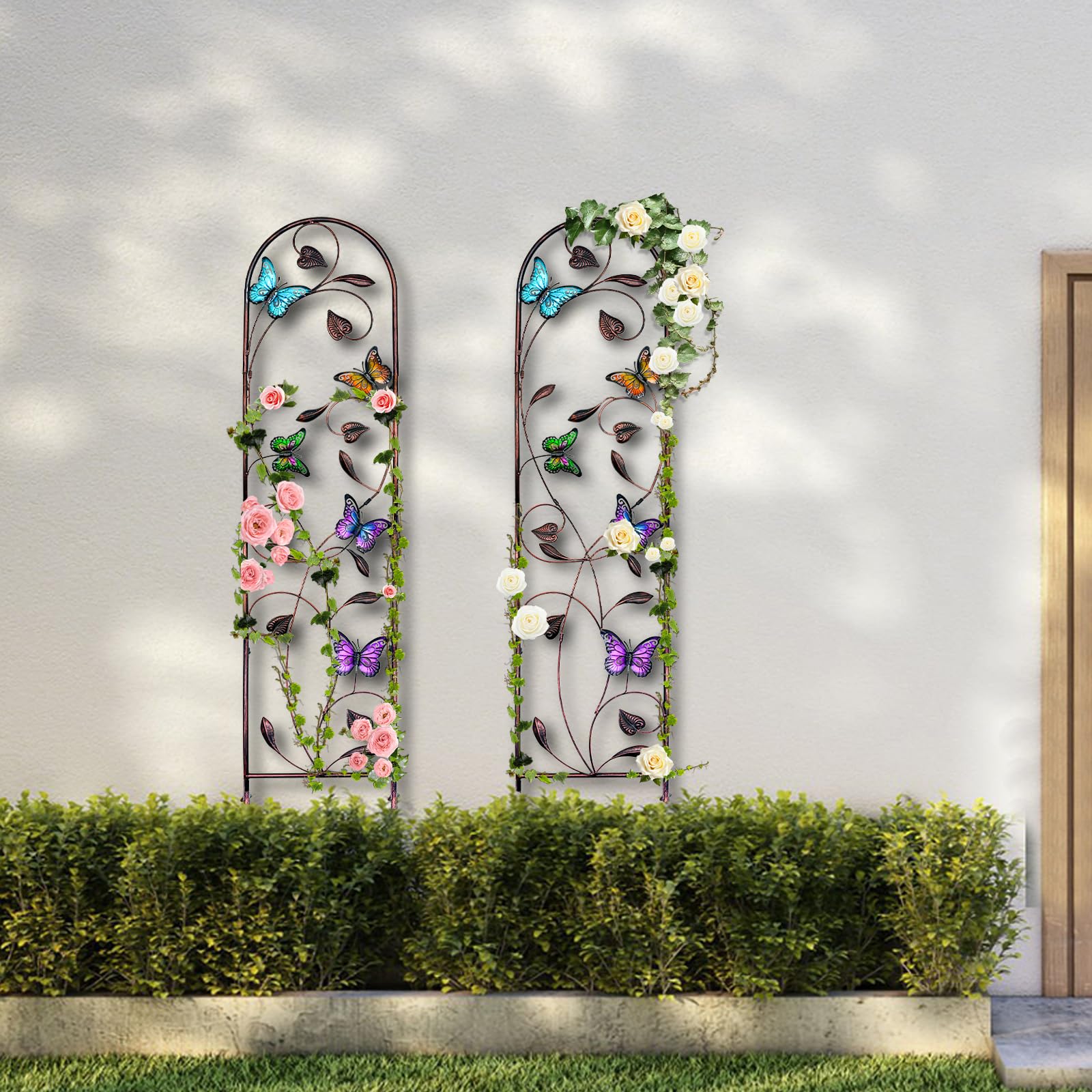 aboxoo Juego de 2 enrejados de jardín de Metal de Mariposa para Plantas trepadoras, Enrejado Decorativo de Flores al Aire Libre para Patio al Aire Libre, jardín, césped, Patio, Soportes de Pared, 60