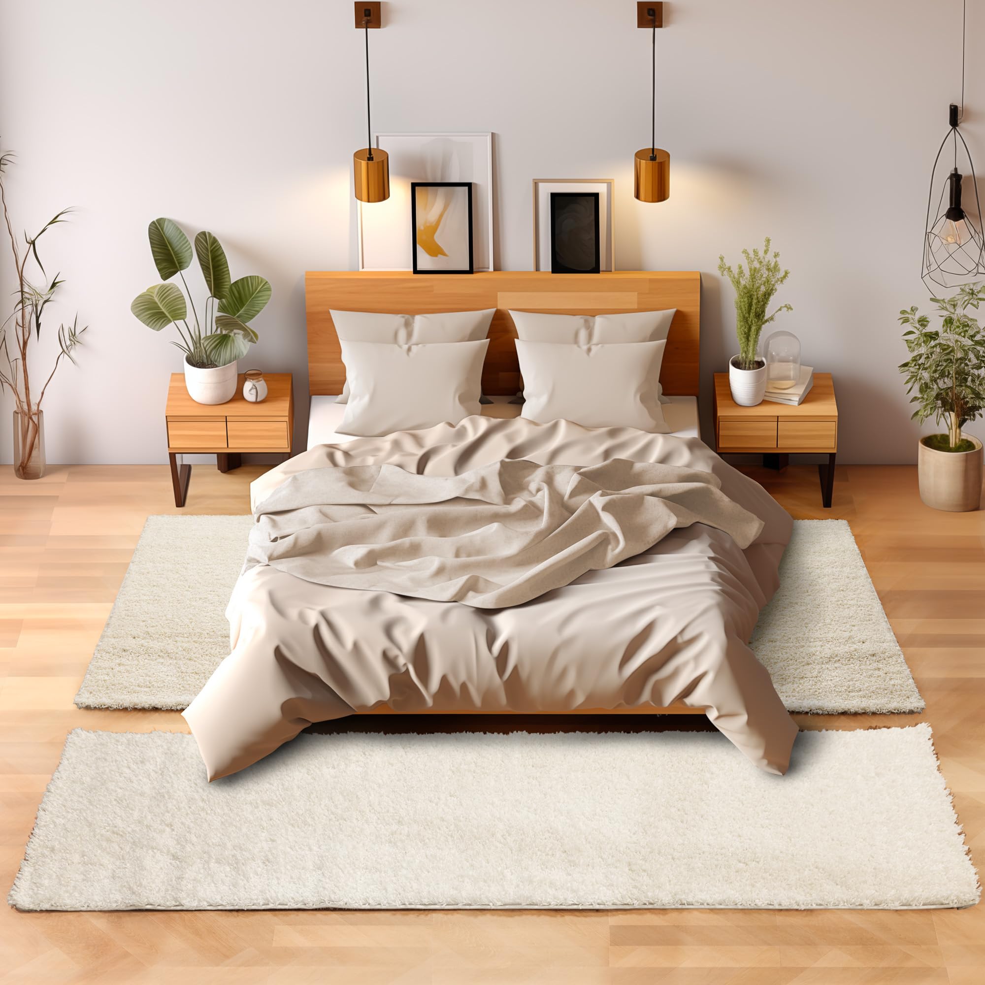 Tappeto shaggy a pelo lungo, set di 3 pezzi, set di scendiletto, passatoia, per camera da letto o corridoio, Polipropilene, Rot, 2x60x110+1x80x250