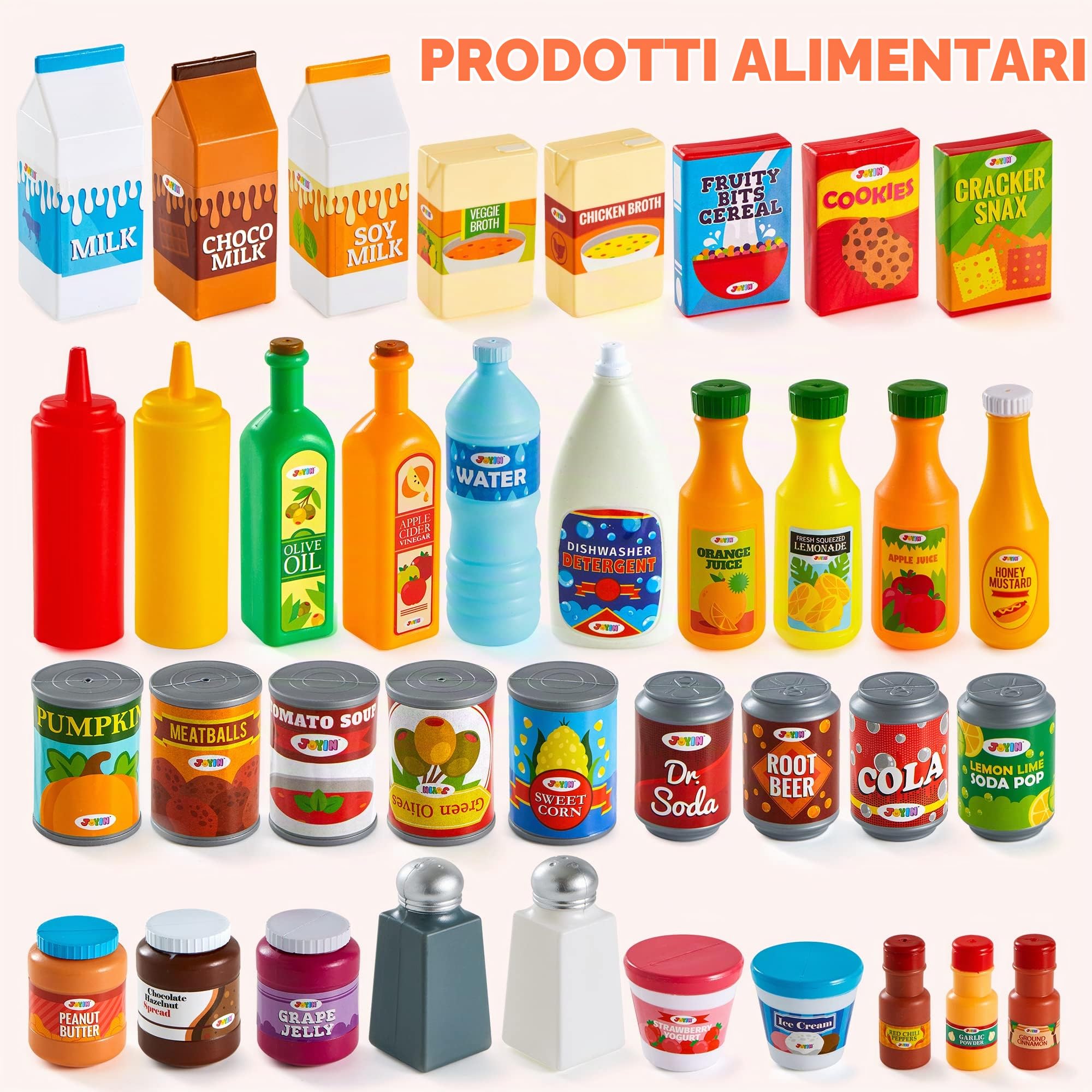 JOYIN 200 pezzi di giocattoli per bambini cibo finto plastico accessori cucina set lusso regalo compleanno giocattoli per festa