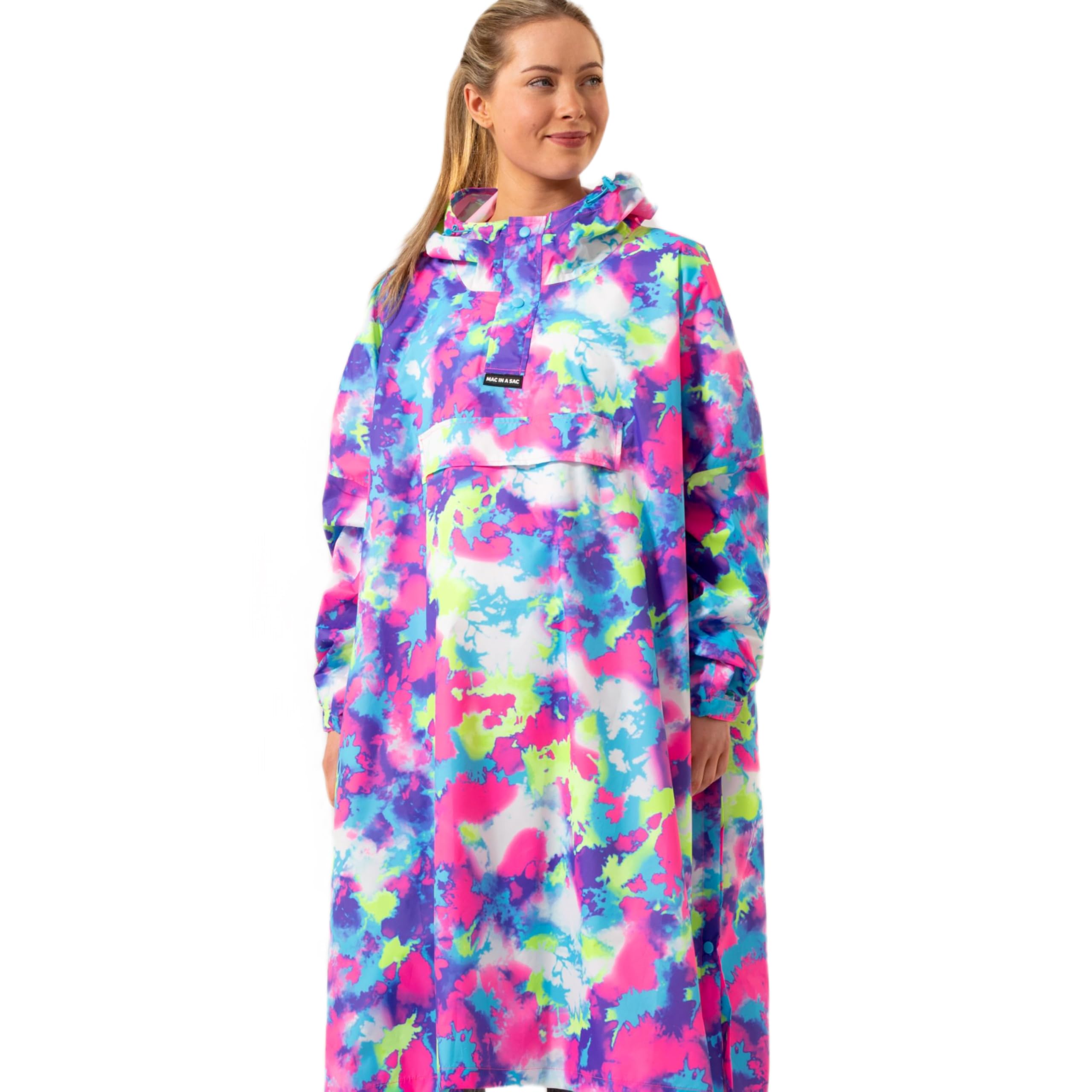Mac in a Sac Festival-Poncho – verstaubarer, wasserdichter Umhang – Unisex – hoch atmungsaktiv (8.000 g/m²) – verstellbare Druckknöpfe an den Seiten