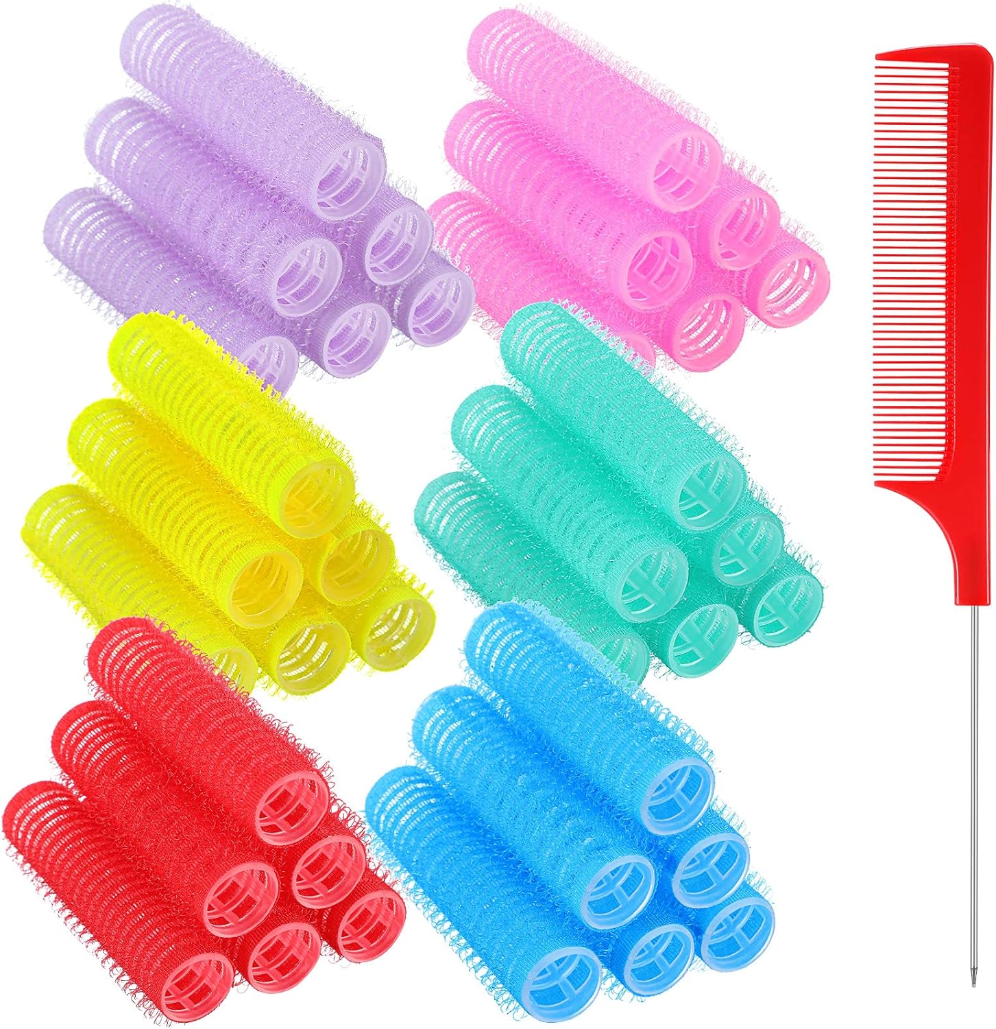 YATEICBC 37 stuks zelfklevende kleine krulspelden, zelfklevend, voor salons, kappers, ratten, staart, kam, krulspelden en wordt geleverd met een staartkam met stalen naaldpunt