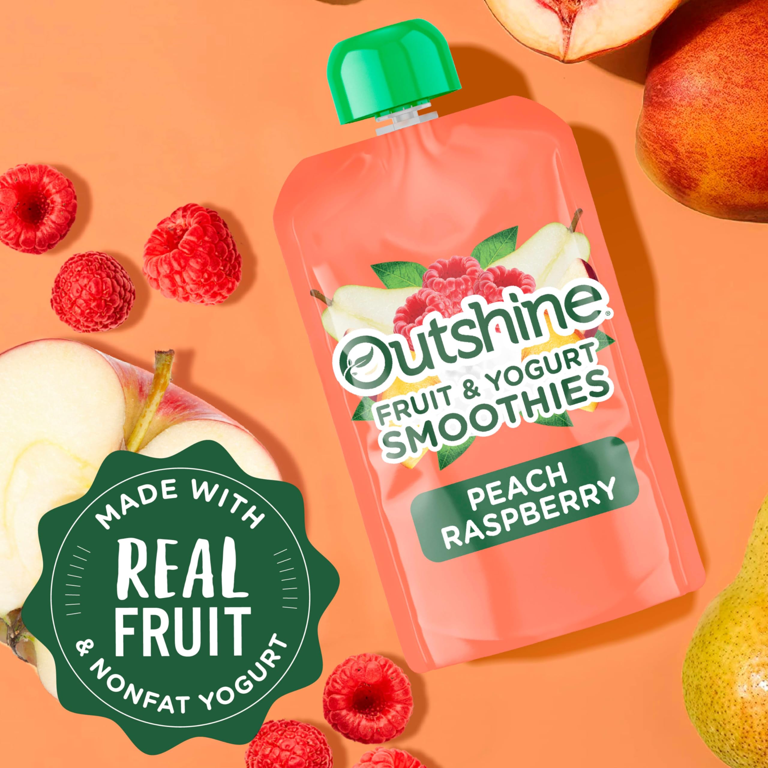 Outshine Fruit & Yogurt Smoothie Peach Raspberry, Smoothie Pouch, On The Go Snack, 4Pk 14 oz