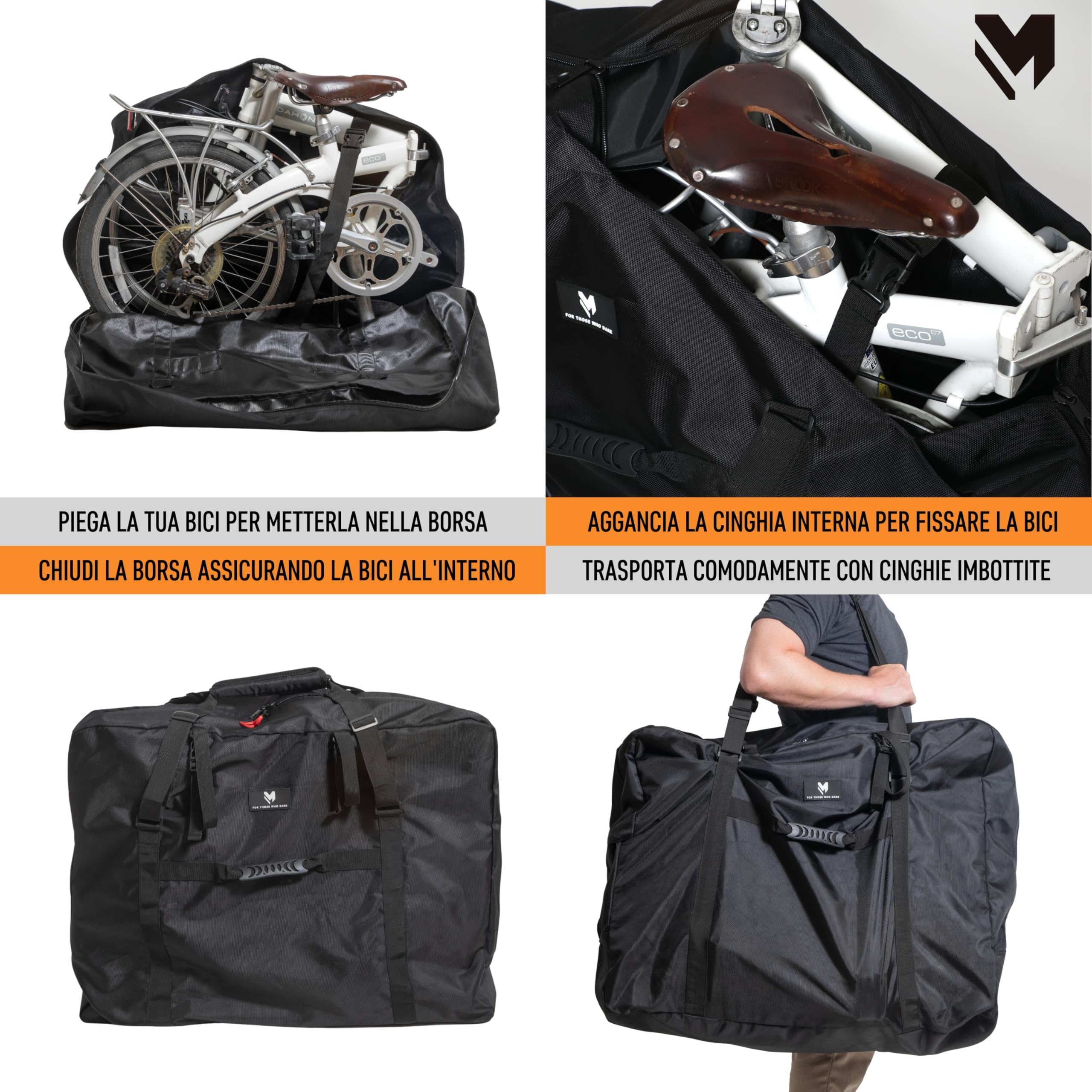Lamaki Borsa Pieghevole 14-20 Pollici per Bici - Adatta a Brompton, Dahon, Tern, B'twin - Premium Sacca Trasporto - Telo Copri in Nylon 1680D Con Cerniera Metallica - Custodia per Bicicletta
