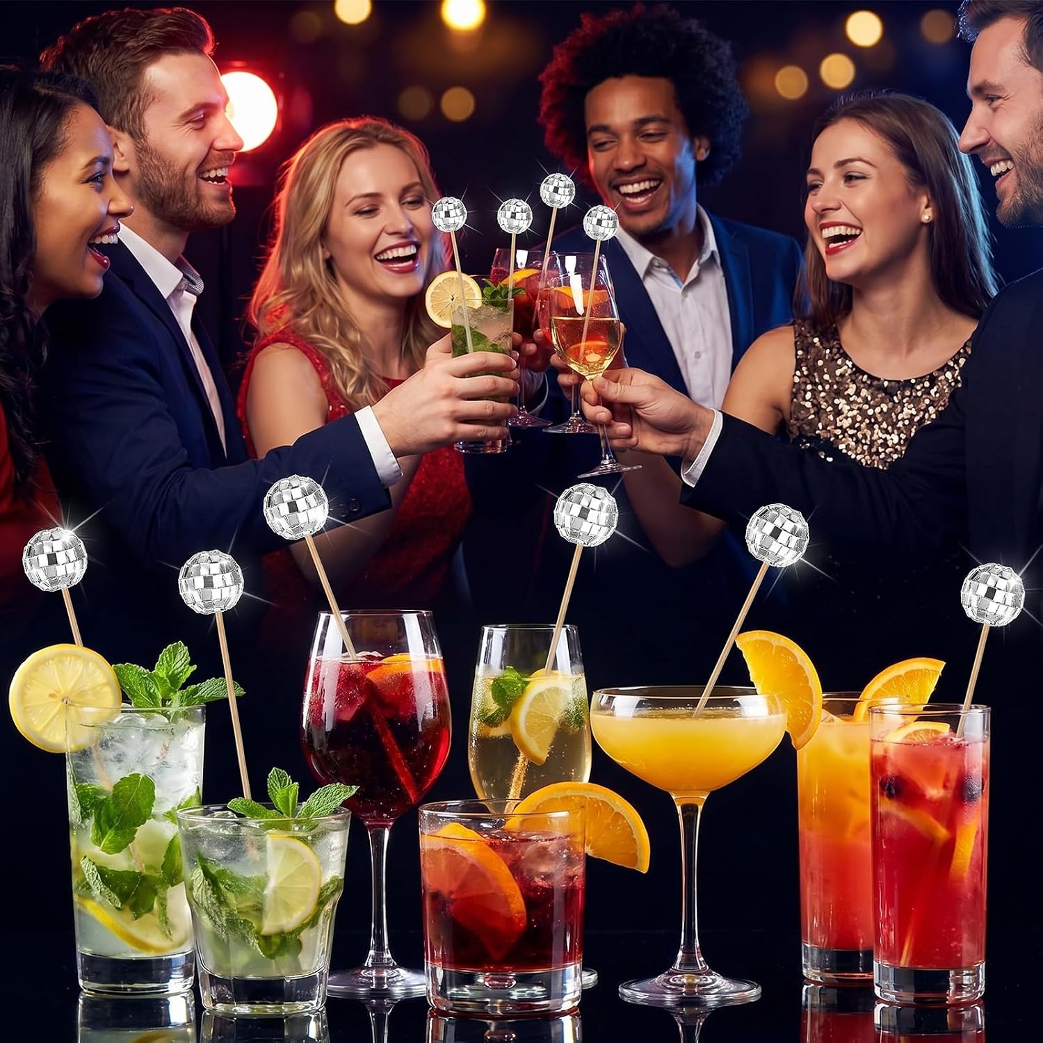 100pcs Disco Ball Cocktail Picks, Mirror Ball Fancy Toothpicks Stirrers