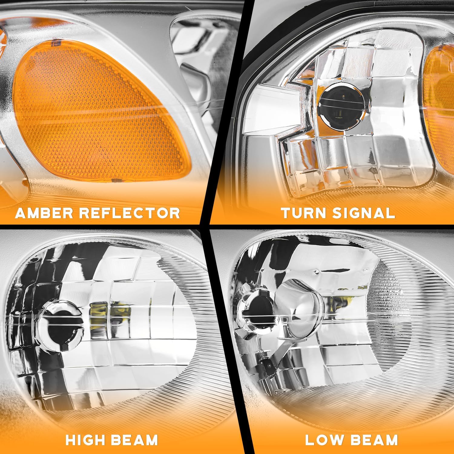 WEELMOTO Headlights Compatible with 2000-2005 Chevy Impala, Headlight Assembly for 00 2001 2002 2003 2004 05 Impala Chrome Housing Amber Reflector Driver&Passenger Sides
