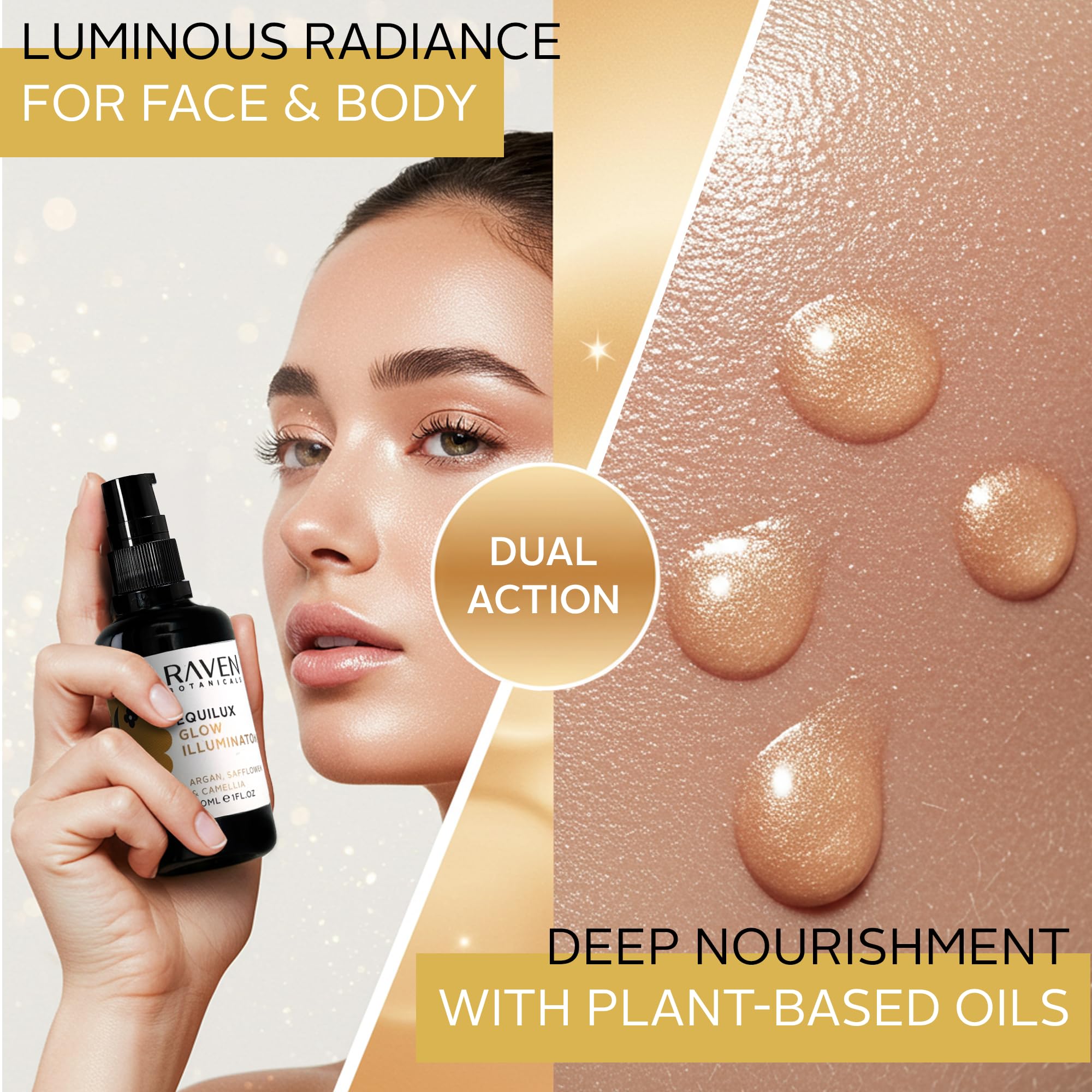 Raven Botanicals Liquid Highlighter - Illuminating Glow Drops for Dewy Radiant Skin, Highlighter Makeup - Equilux Glow Illuminator 30ml - Image 2