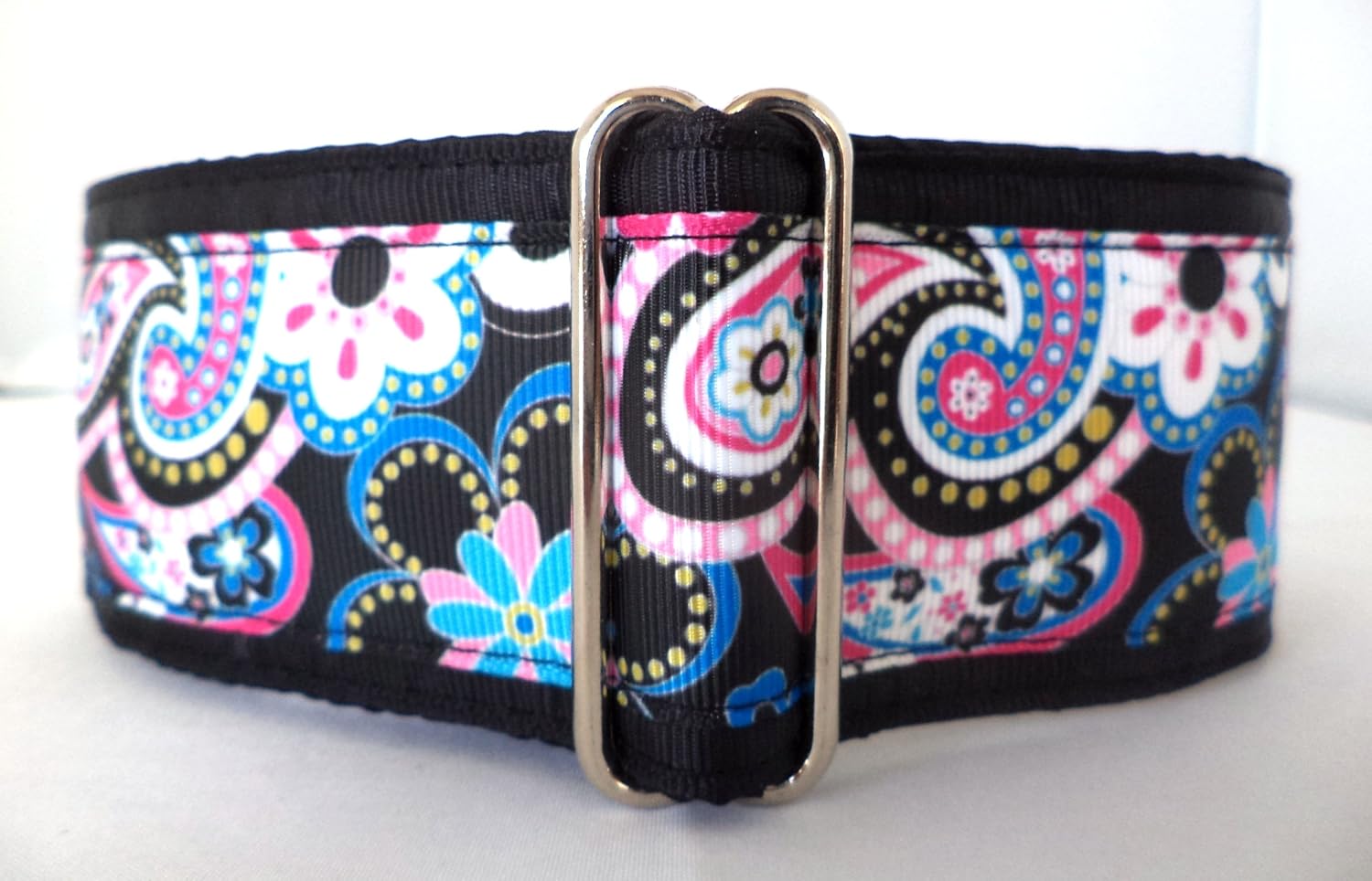 Regal Hound Designs 2" Wide Martingale Dog Collar, Lined, 2 Sizes: Medium, Large/XL, Black Paisley Floral Design (Large/XL 17-26")