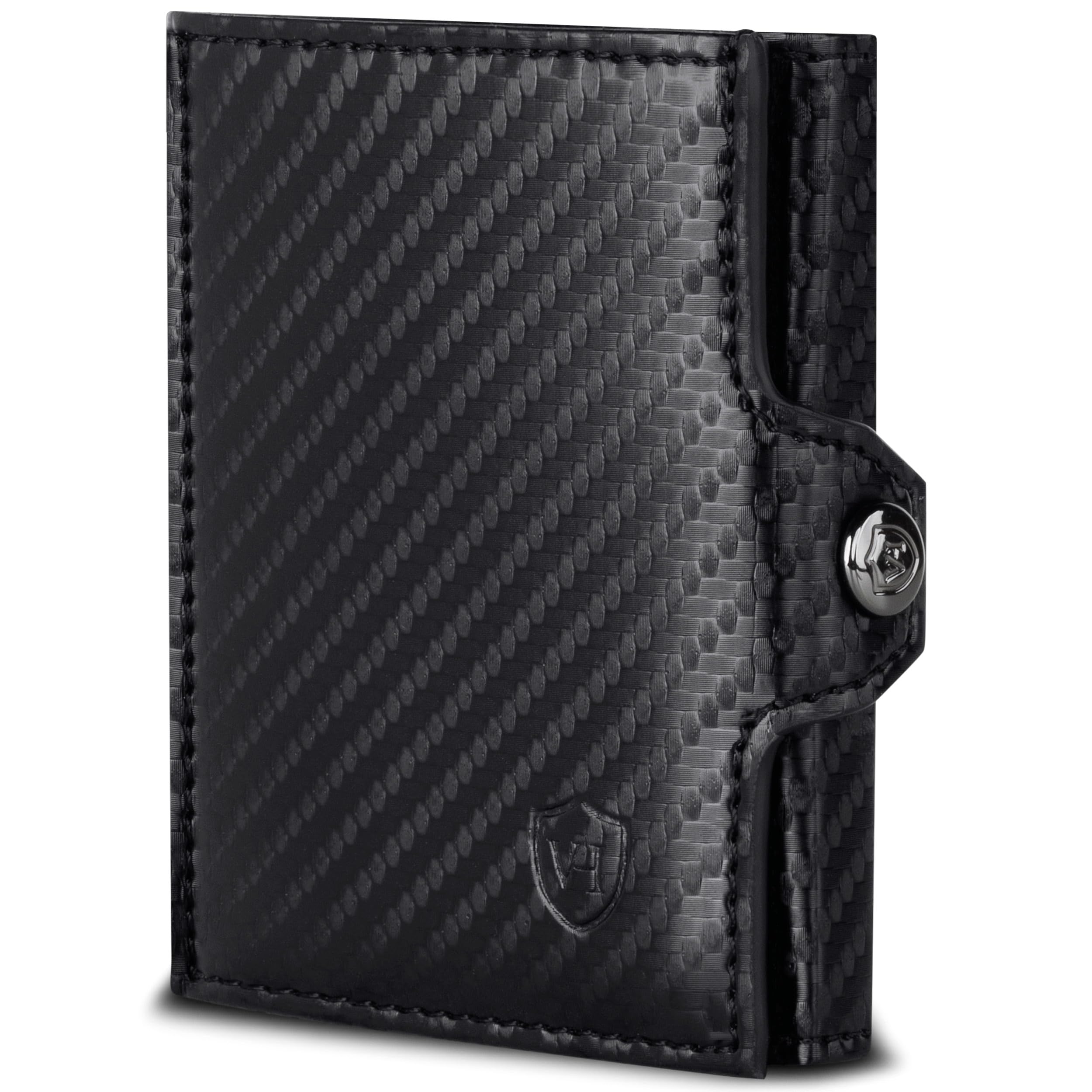 VON HEESEN Slim Wallet mit Münzfach & RFID-Schutz - Mini Geldbörse Herren & Damen - Kartenetui Kreditkartenetui - Portmonee Geldbeutel Portemonnaie klein Carbon-Schwarz