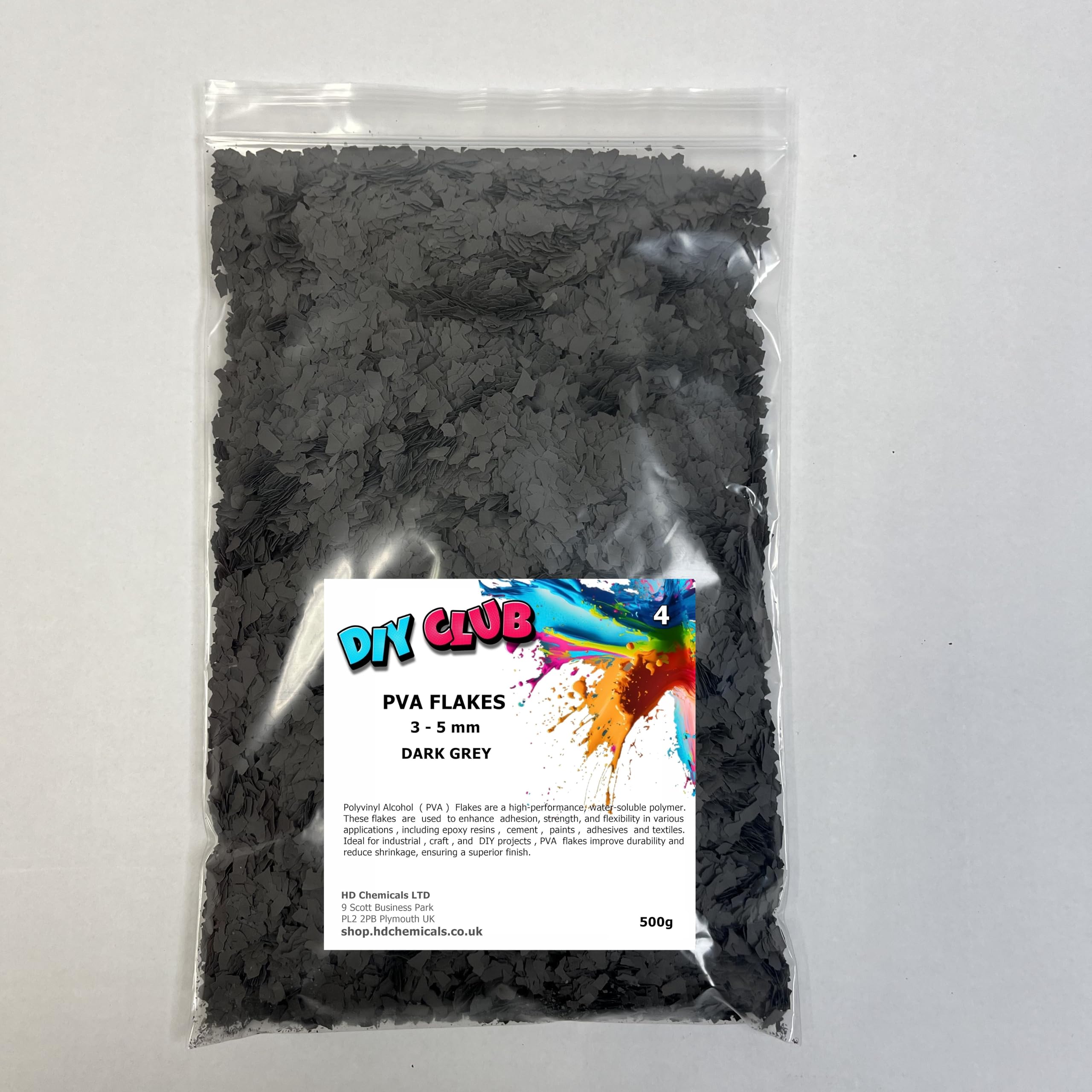 Epoxy Resin PVA CHIPS FLAKES 3-5mm Garage Floor, Decorative Coating, Art and Crafts (DARK GREY, 500)