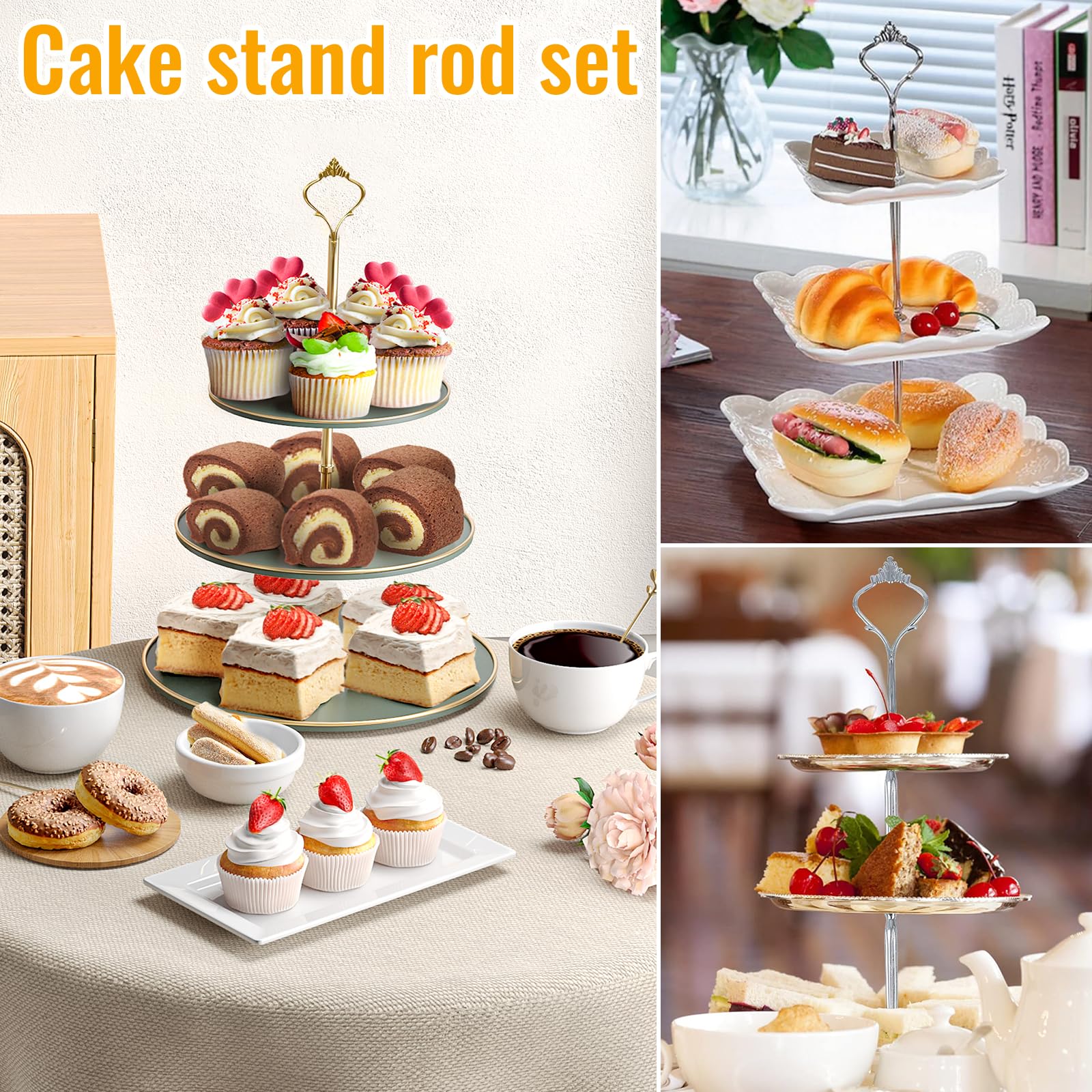 4 Etageren-Stangen Set Silber – Sternform, 3-stöckig, Für Kuchen & Desserts (ohne Platten)