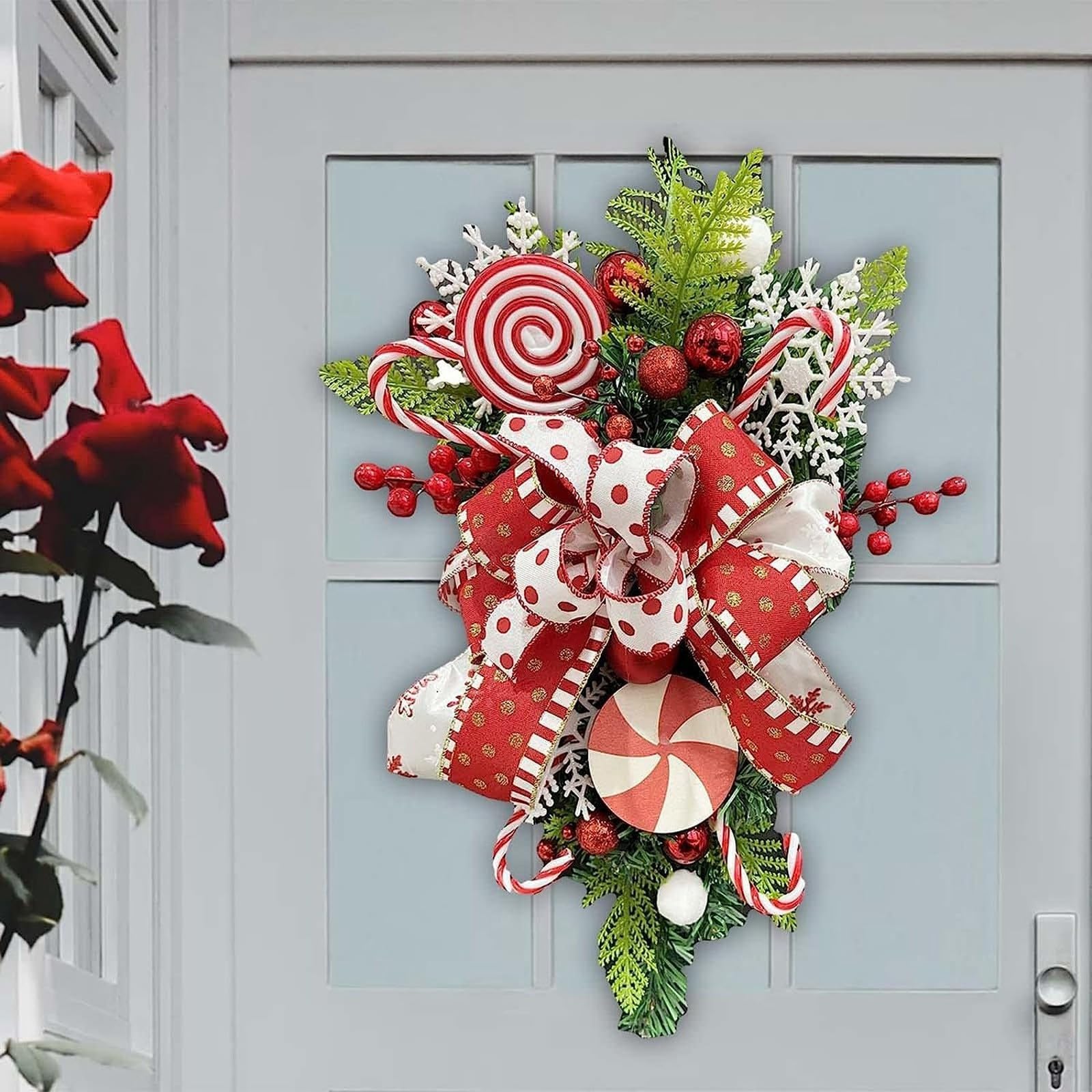 Ghirlanda Natalizia Artificiale A Forma Di Goccia - Decorazione Con Pigne E Palline, 60 Cm, Per Porta, Finestra E Parete