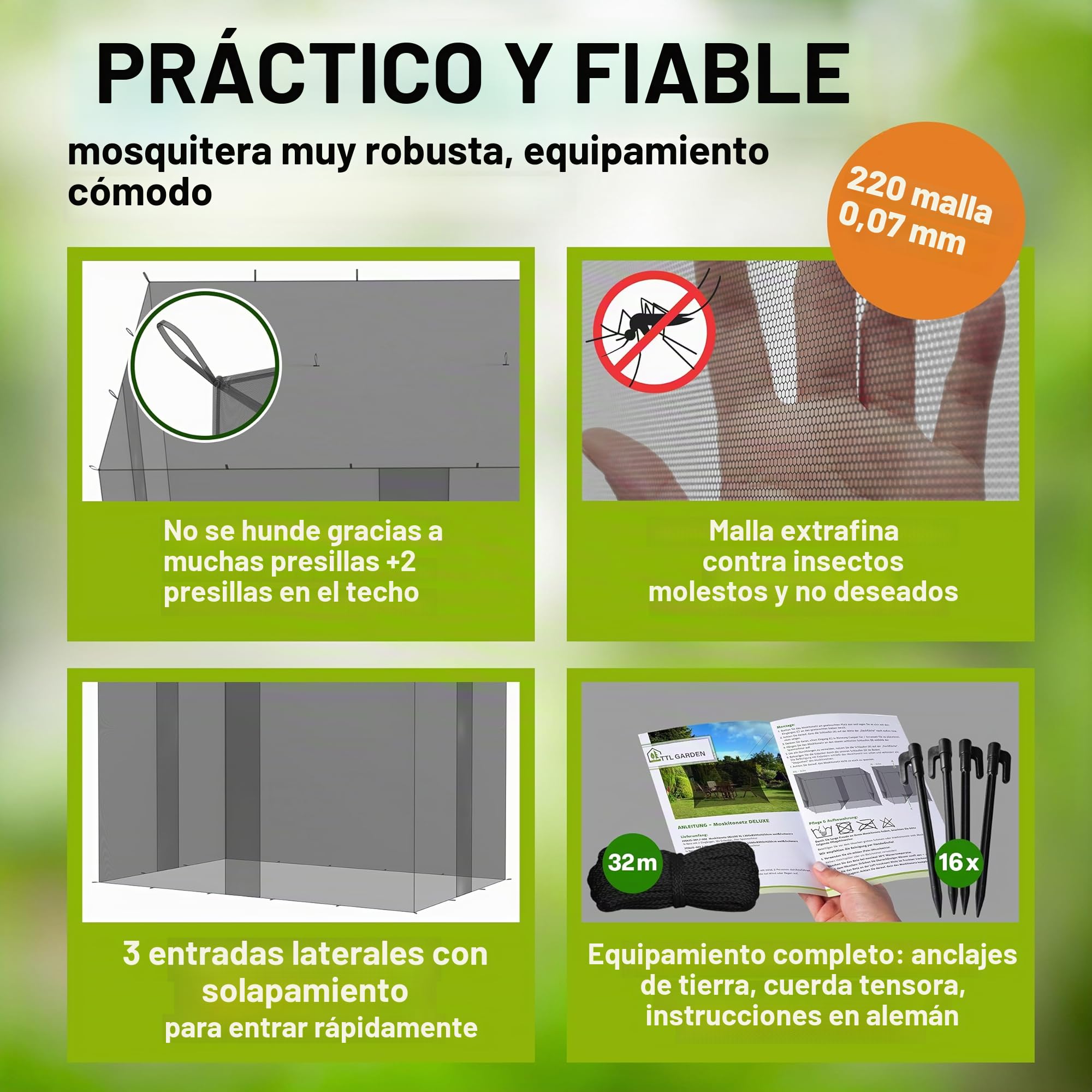 TTL GARDEN Mosquitera Deluxe XXL, 500 x 300 x 250 cm, color negro, malla fina de 0,07 mm, 3 entradas, resistente a los rayos UV y transpirable, protección contra insectos