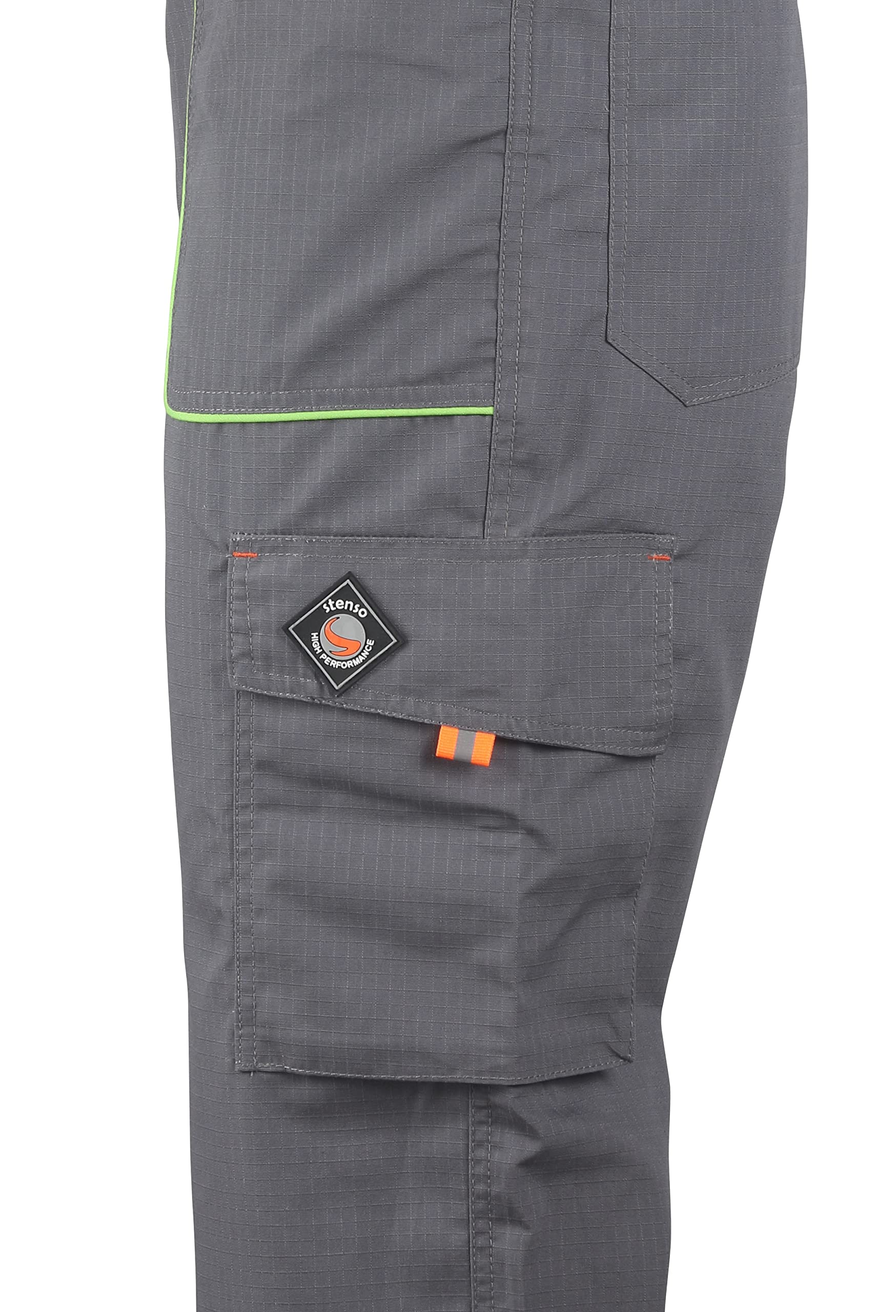 Stenso Prisma Arbeitshosen Männer Latzhose Herren Arbeitshose aus Ripstop - Leichtes und Verschleißfestes Material, Arbeitslatzhose Herren mit Cargotasche, Elastische Taille Grau/Grün EU50