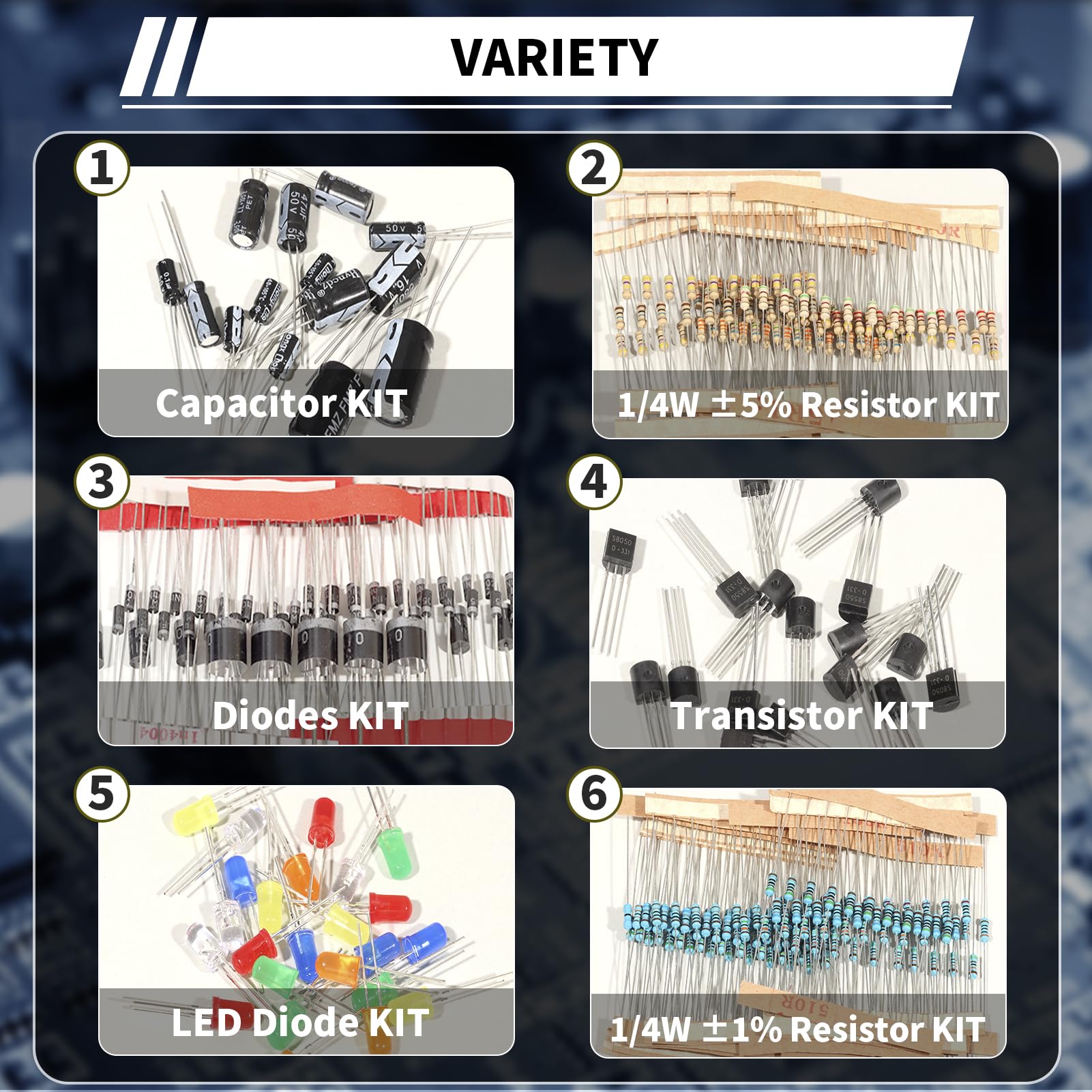 1910 Pièces Kit de Composant Electronique avec Condensateur Resistance Transistor LED Diodes Schottky Diode Composants Électroniques Set