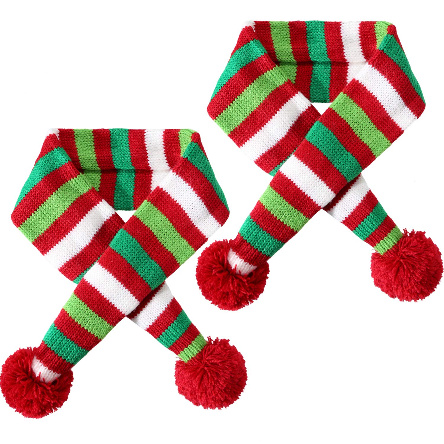 Blulu 2 Pieces Christmas Striped Knitted Dog Scarf Winter Dog Neck Warmer Costume Xmas Holiday Pet Bandana Cat Puppy Scarf Accessories