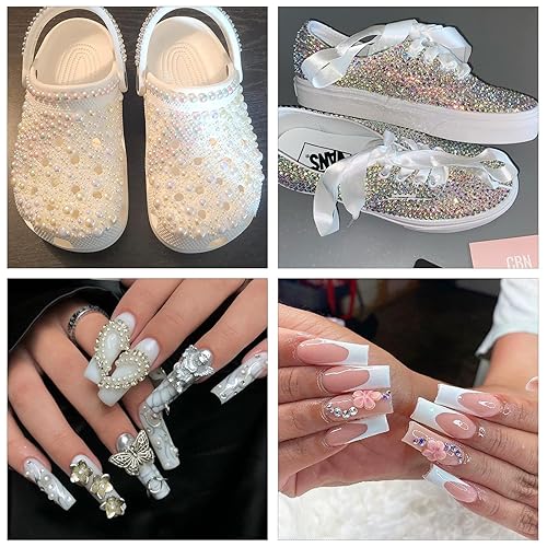 Miniatura 6 de HINABTRU Diamantes de imitación de parte trasera plana medias perlas cuentas de perlas y piedras gemas tamaño mixto perlas y diamantes de imitación