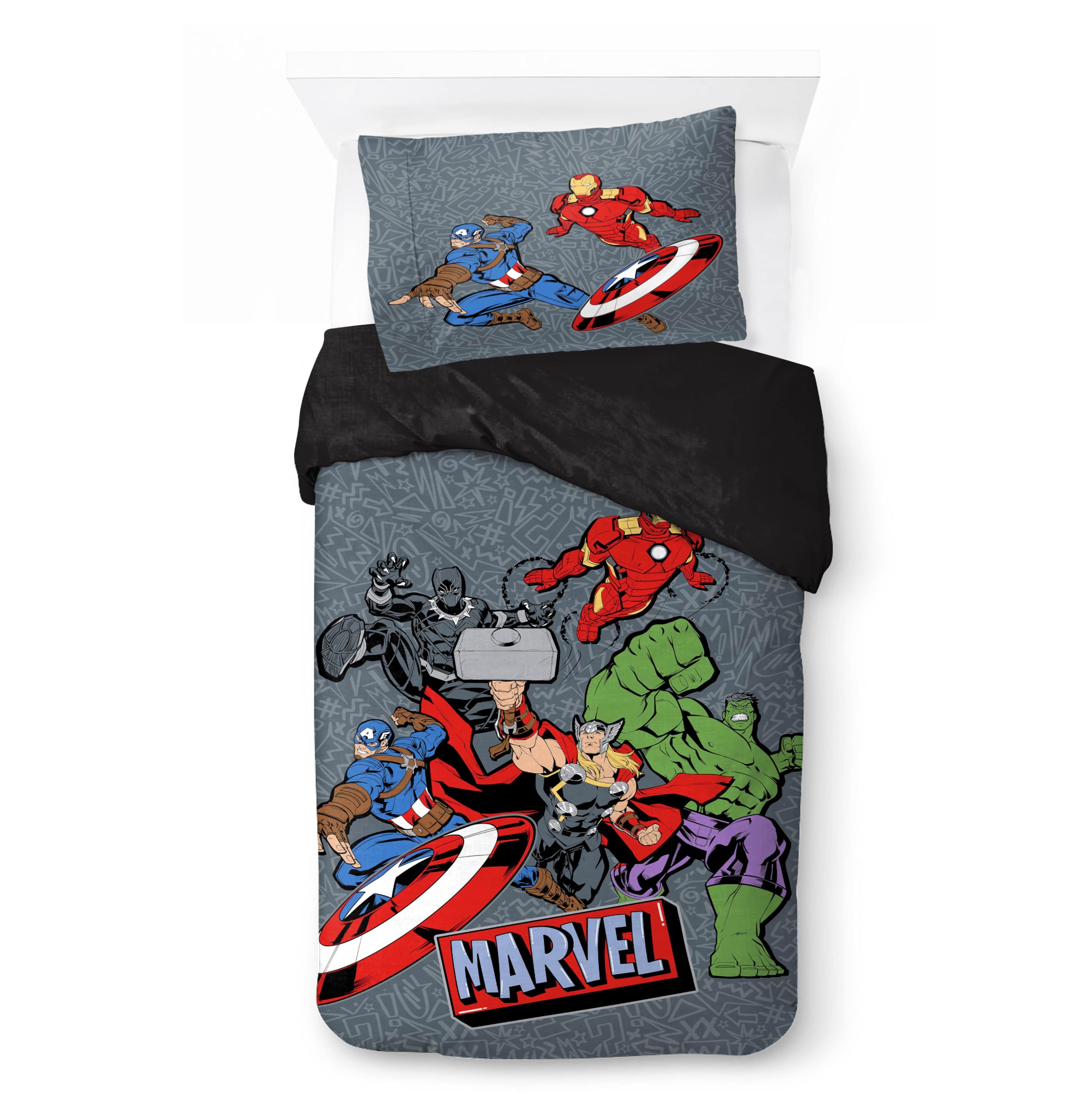 Jay Franco Kids Marvel Avengers Bettwäsche-Set – Superweiche Bettwäsche mit Kissenbezug, NUR BEZUG, Bettdecke Nicht enthalten, grau, 2-teilig, Einzelbett