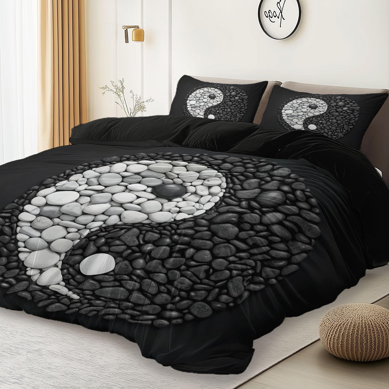 Zestaw pościeli Yin And Yang Stone Philosophy miękki nadruk zestaw pościeli ze szczotkowanej mikrofibry poszewka na kołdrę z poszewkami na poduszki 230 x 220 cm prezenty dla mamy sypialnia dekoracja