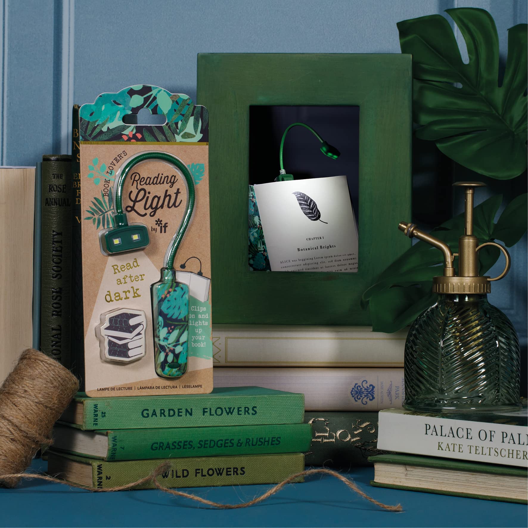 IF Luz de lectura para amantes de los libros, botánica, verde