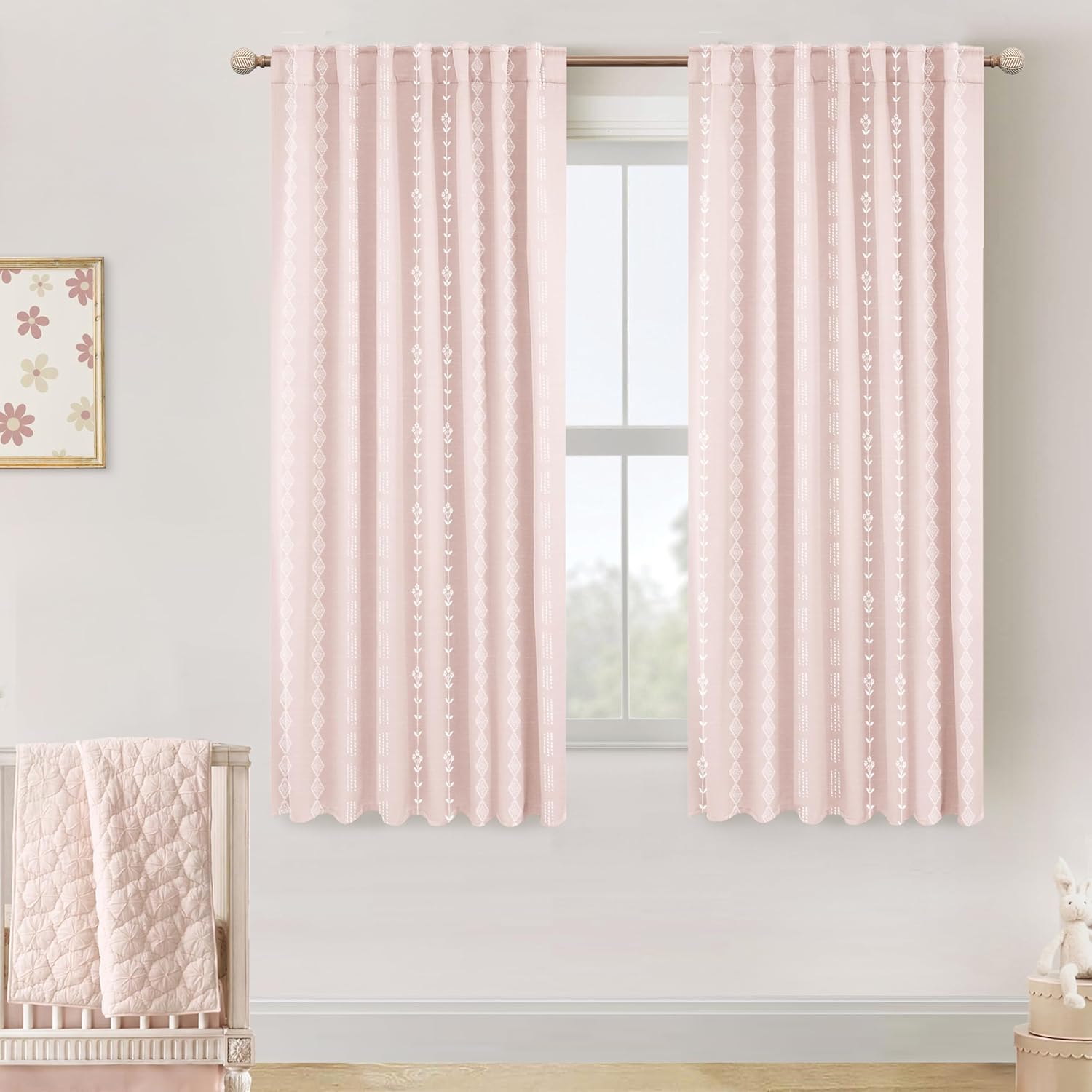 Kids Curtains for Bedroom Girls,Blackout Light Blush Pink Floral Boho Black Out Beautiful Pastel Curtains for Baby Room Playroom 63 Inch Length 50"W x 63"L (Pack of 2) Pink