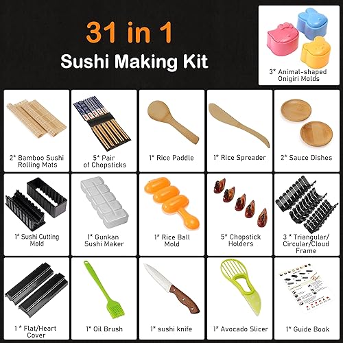 Miniatura 2 de Paquete de 31 kit de fabricación de sushi mejorado para principiantes y amantes del sushi, accesorios de cocina para hacer sushi como alfombrillas