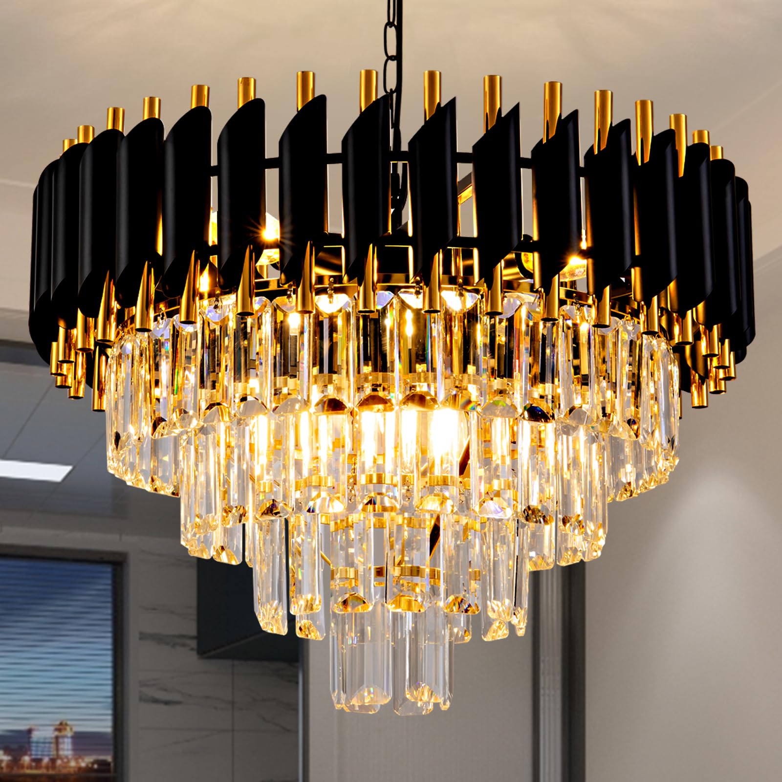 Aixialin Modern Chandelier Gold and Black Crystal Chandeliers 4